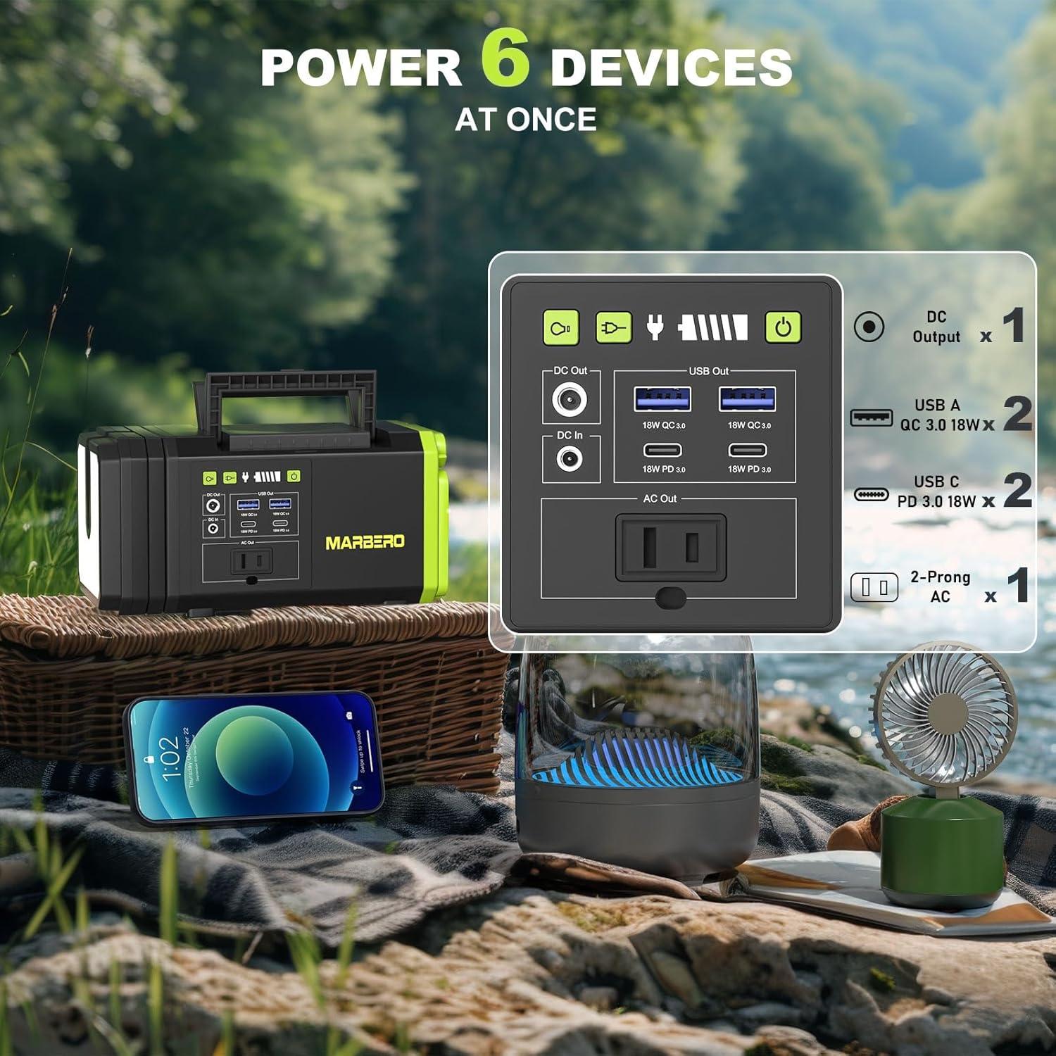 imageMARBERO 118Wh Portable Power Station with Telescopic Camping Lights for Camping Hiking 32000mAh 160W Max Power Bank with AC Outlet USB DC Output Solar Generator with Telecoping Light EmergencySOLAR GENERATOR PL100 WITH 30W SOLAR