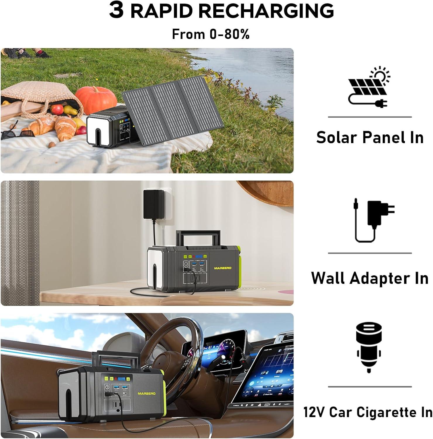 imageMARBERO 118Wh Portable Power Station with Telescopic Camping Lights for Camping Hiking 32000mAh 160W Max Power Bank with AC Outlet USB DC Output Solar Generator with Telecoping Light EmergencySOLAR GENERATOR PL100 WITH 30W SOLAR