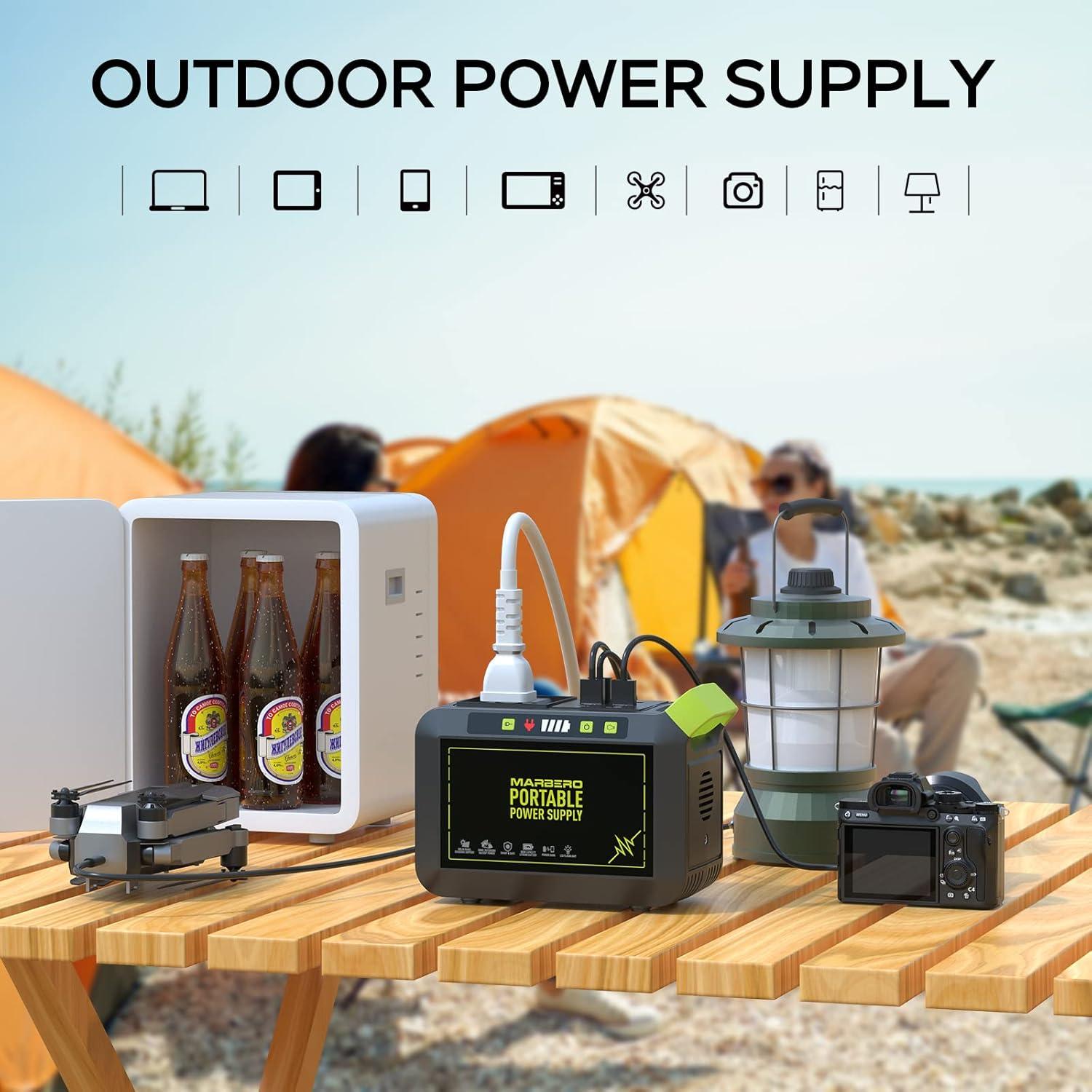 imageMARBERO 200W Portable Power Station 148Wh Camping Solar Generator Laptop Power Bank with AC Outlet 110V DC USB QC30 LED Flashlights for CPAP Home Outdoor Trip Emergency BackupM82 88WH 80W
