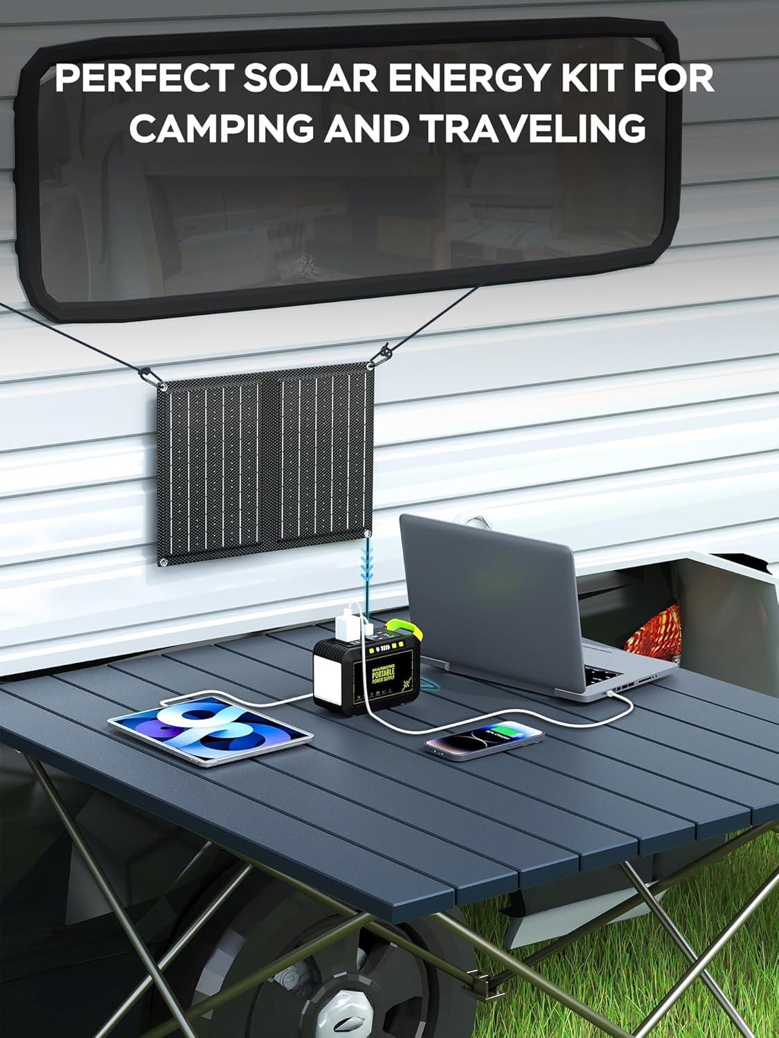imageMARBERO 200W Portable Power Station 148Wh Camping Solar Generator Laptop Power Bank with AC Outlet 110V DC USB QC30 LED Flashlights for CPAP Home Outdoor Trip Emergency BackupSOLAR GENERATOR M82 WITH 21W SOLAR