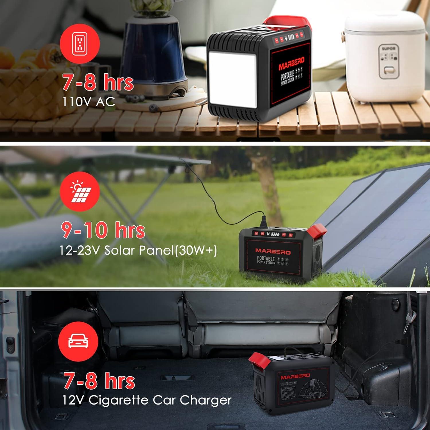 imageMARBERO 200W Portable Power Station 148Wh Camping Solar Generator Laptop Power Bank with AC Outlet 110V DC USB QC30 LED Flashlights for CPAP Home Outdoor Trip Emergency BackupM822 148WH 200W