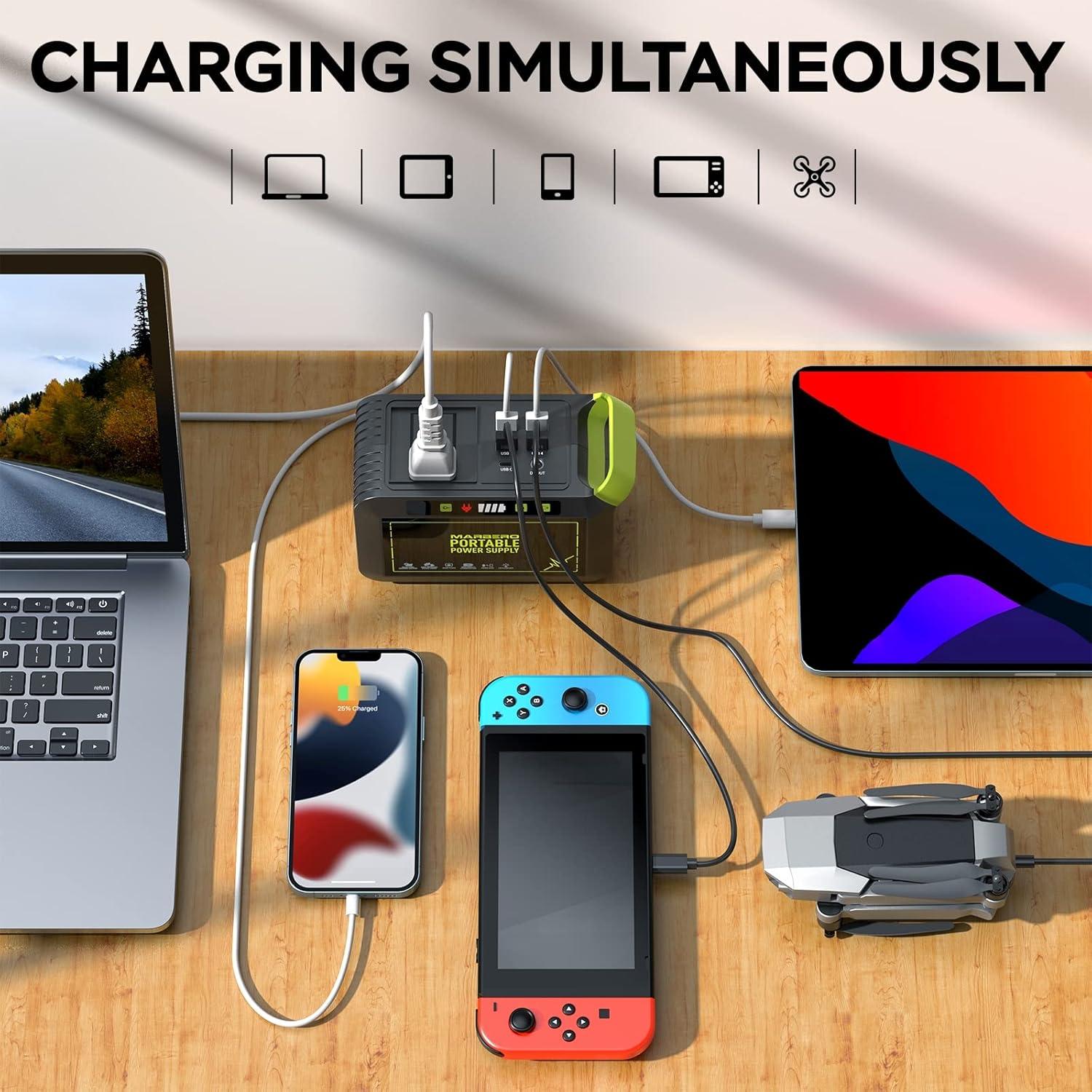 imageMARBERO 200W Portable Power Station 148Wh Camping Solar Generator Laptop Power Bank with AC Outlet 110V DC USB QC30 LED Flashlights for CPAP Home Outdoor Trip Emergency BackupM82 88WH 80W