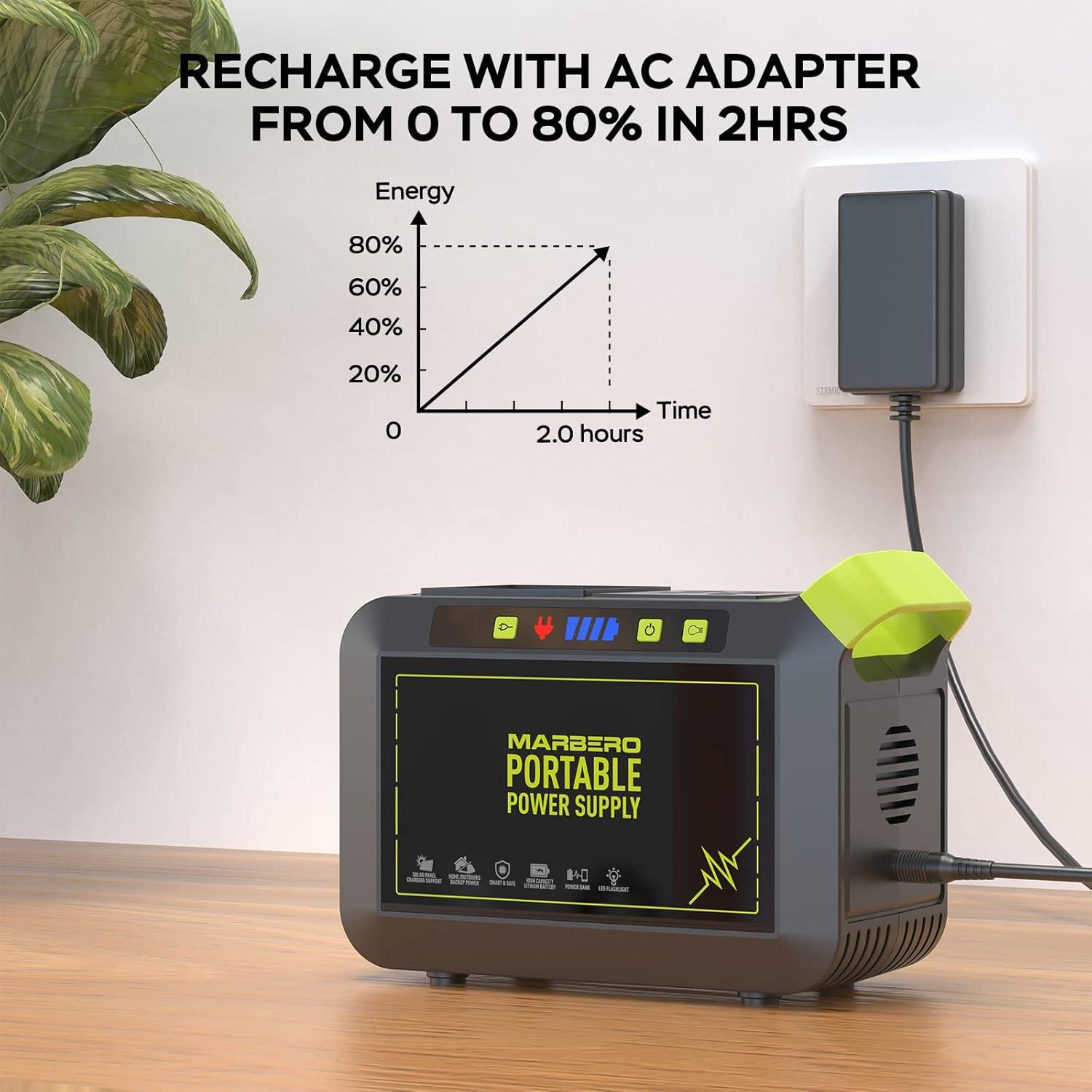 imageMARBERO 200W Portable Power Station 148Wh Camping Solar Generator Laptop Power Bank with AC Outlet 110V DC USB QC30 LED Flashlights for CPAP Home Outdoor Trip Emergency BackupM82 88WH 80W