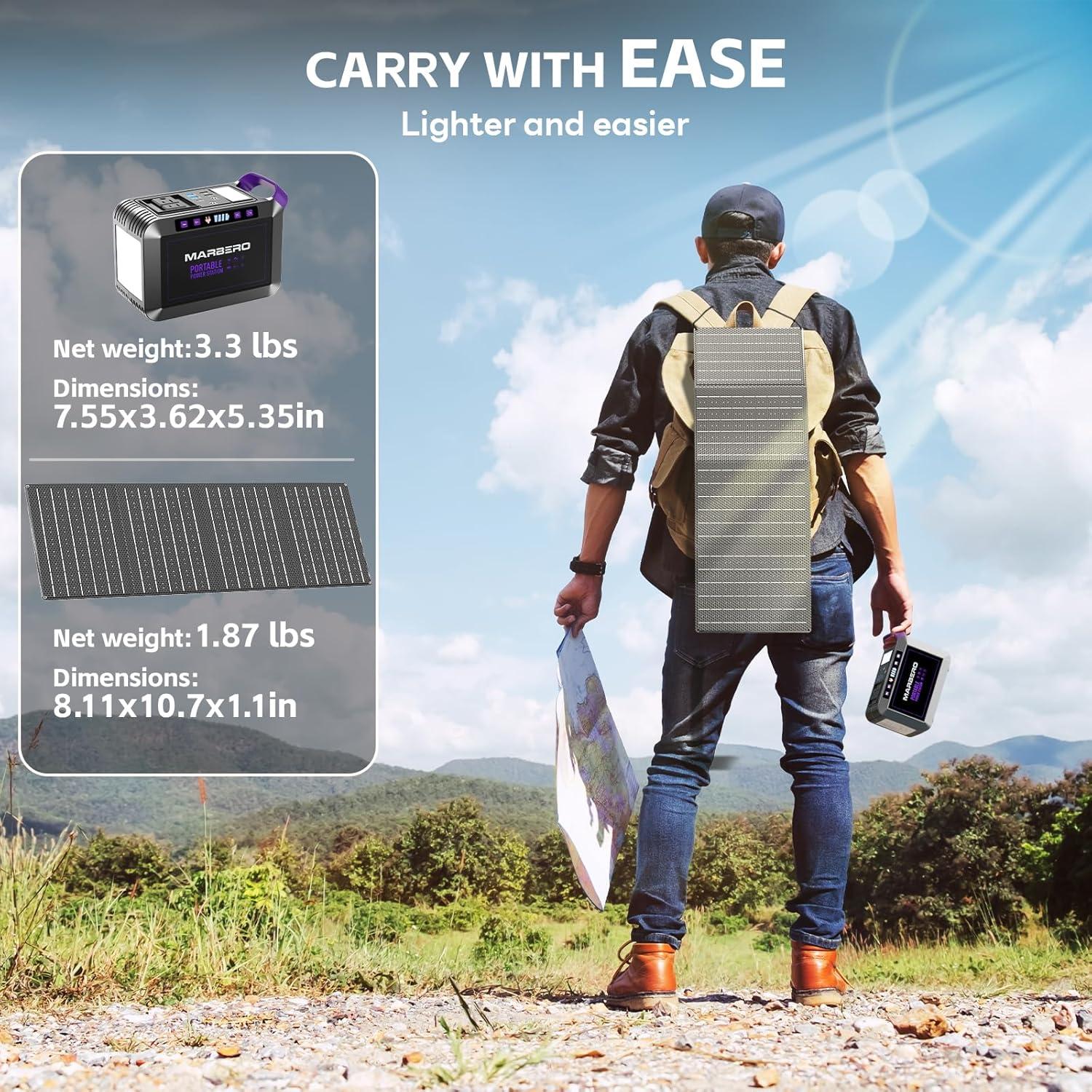 imageMARBERO 200W Portable Power Station 148Wh Camping Solar Generator Laptop Power Bank with AC Outlet 110V DC USB QC30 LED Flashlights for CPAP Home Outdoor Trip Emergency BackupSOLAR GENERATOR M822MAX WITH 40W SOLAR