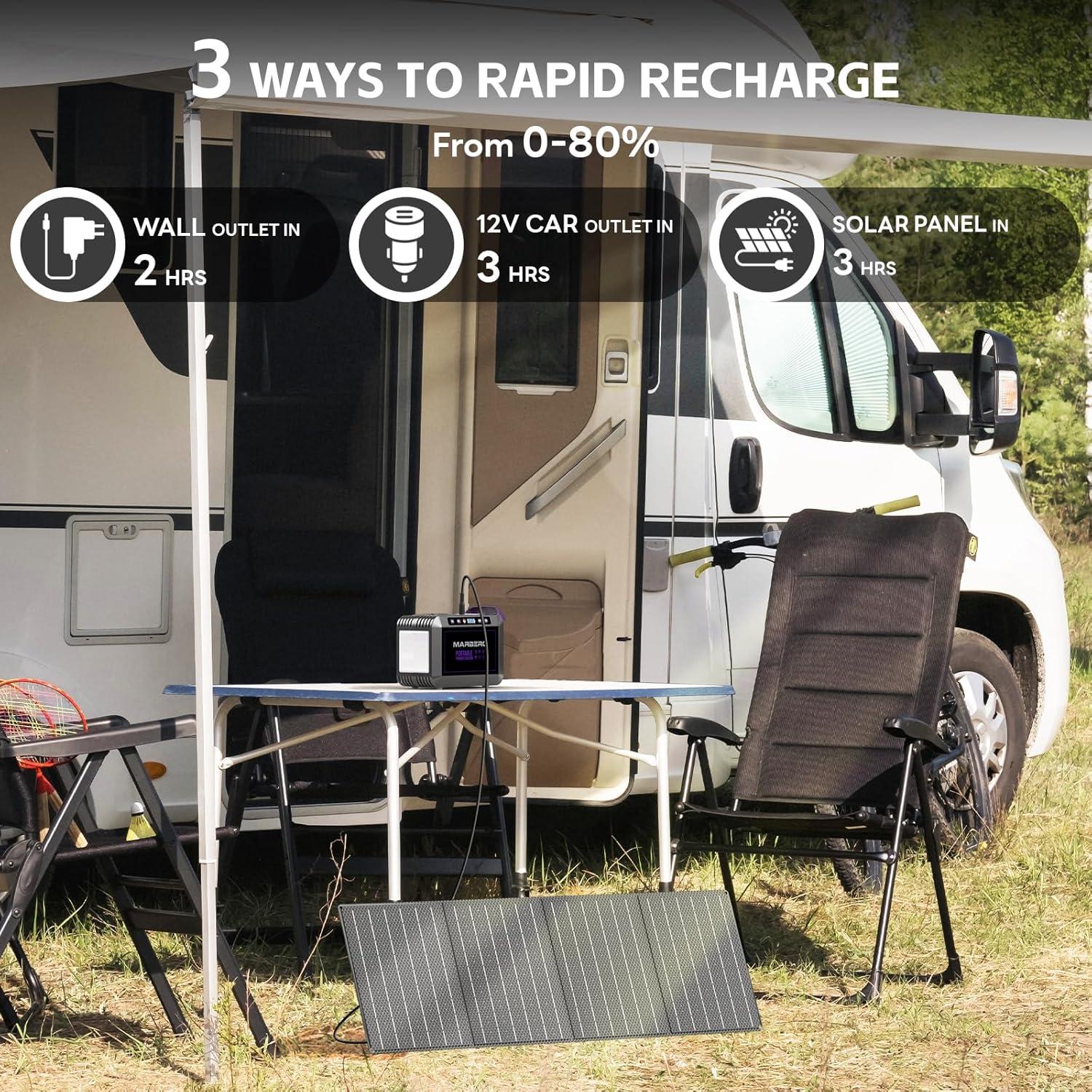 imageMARBERO 200W Portable Power Station 148Wh Camping Solar Generator Laptop Power Bank with AC Outlet 110V DC USB QC30 LED Flashlights for CPAP Home Outdoor Trip Emergency BackupSOLAR GENERATOR M822MAX WITH 40W SOLAR