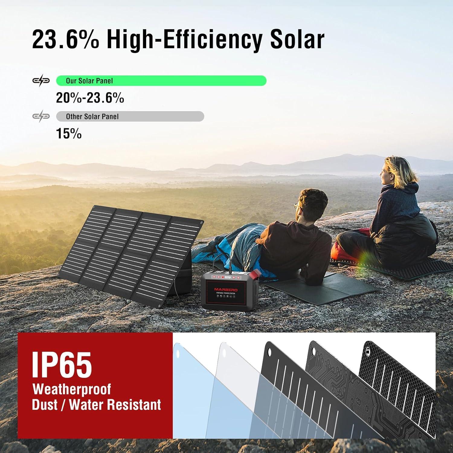 imageMARBERO 200W Portable Power Station 148Wh Camping Solar Generator Laptop Power Bank with AC Outlet 110V DC USB QC30 LED Flashlights for CPAP Home Outdoor Trip Emergency BackupSOLAR GENERATOR M823 WITH 60W SOLAR