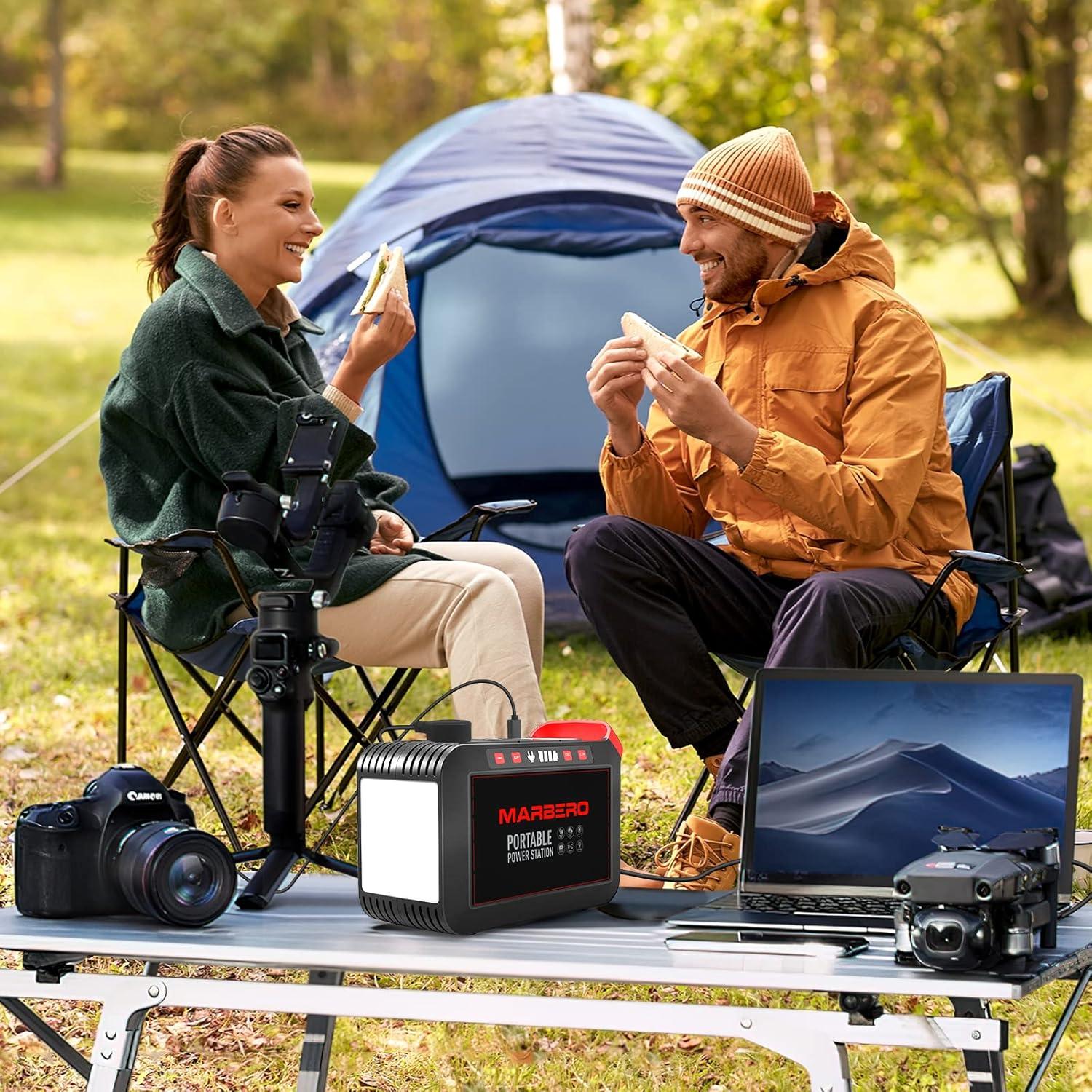 imageMARBERO 200W Portable Power Station 148Wh Camping Solar Generator Laptop Power Bank with AC Outlet 110V DC USB QC30 LED Flashlights for CPAP Home Outdoor Trip Emergency BackupM822 148WH 200W