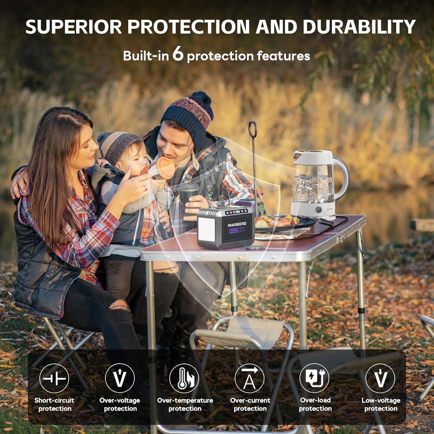 imageMARBERO 200W Portable Power Station 148Wh Camping Solar Generator Laptop Power Bank with AC Outlet 110V DC USB QC30 LED Flashlights for CPAP Home Outdoor Trip Emergency BackupSOLAR GENERATOR M822MAX WITH 40W SOLAR
