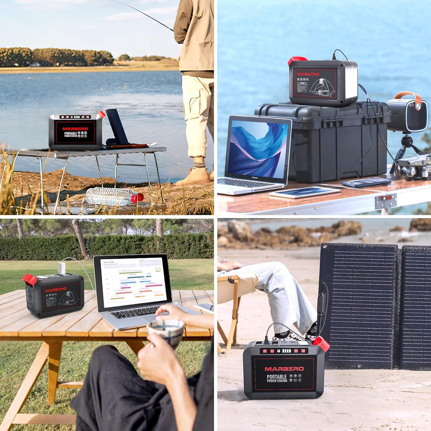 imageMARBERO 200W Portable Power Station 148Wh Camping Solar Generator Laptop Power Bank with AC Outlet 110V DC USB QC30 LED Flashlights for CPAP Home Outdoor Trip Emergency BackupM822 148WH 200W