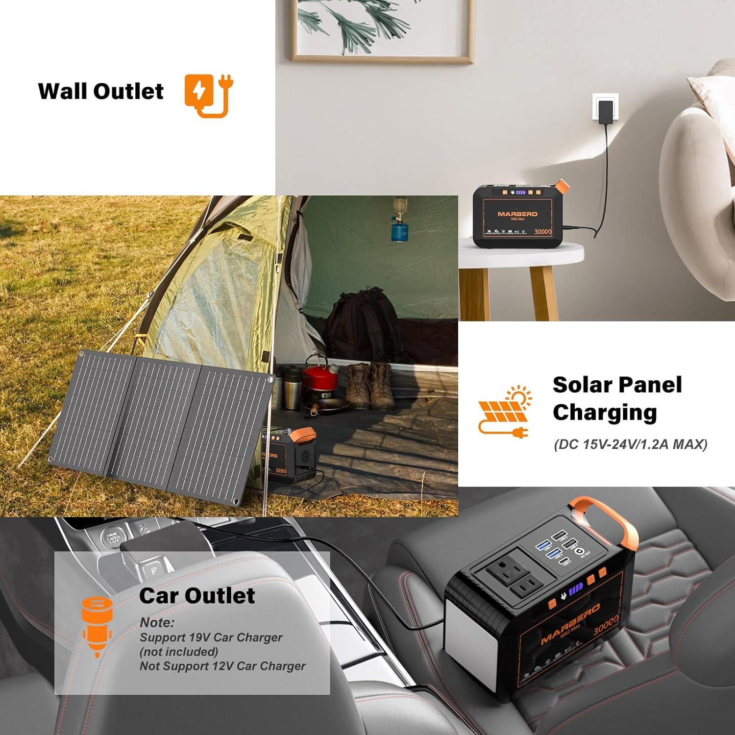 imageMARBERO 200W Portable Power Station 148Wh Camping Solar Generator Laptop Power Bank with AC Outlet 110V DC USB QC30 LED Flashlights for CPAP Home Outdoor Trip Emergency BackupSOLAR GENERATOR M82 MAX WITH 30W SOLAR
