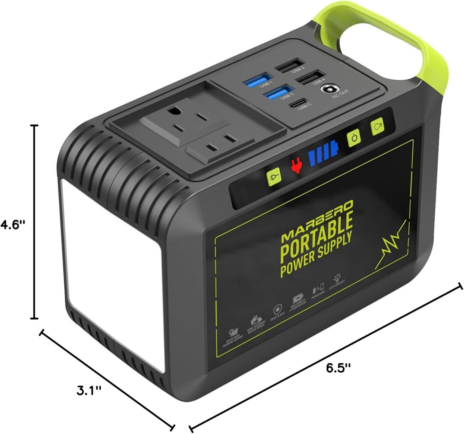 imageMARBERO 200W Portable Power Station 148Wh Camping Solar Generator Laptop Power Bank with AC Outlet 110V DC USB QC30 LED Flashlights for CPAP Home Outdoor Trip Emergency BackupM82 88WH 80W