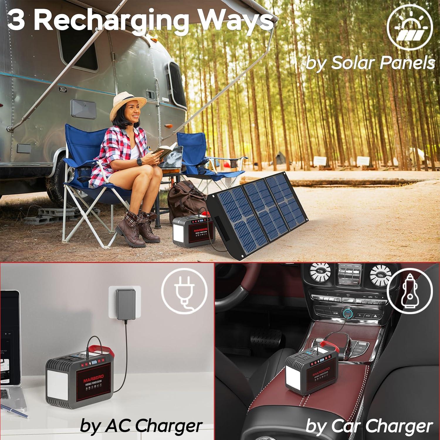 imageMARBERO 200W Portable Power Station 148Wh Camping Solar Generator Laptop Power Bank with AC Outlet 110V DC USB QC30 LED Flashlights for CPAP Home Outdoor Trip Emergency BackupM823 237WH 300W
