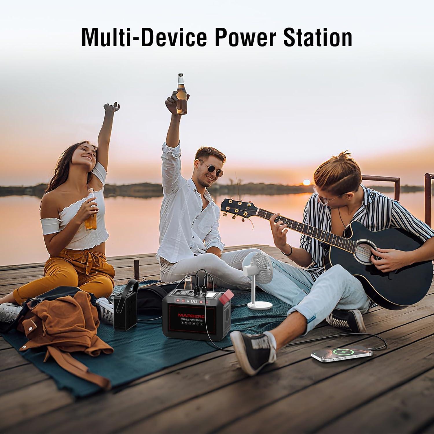 imageMARBERO 200W Portable Power Station 148Wh Camping Solar Generator Laptop Power Bank with AC Outlet 110V DC USB QC30 LED Flashlights for CPAP Home Outdoor Trip Emergency BackupSOLAR GENERATOR M823 WITH 60W SOLAR