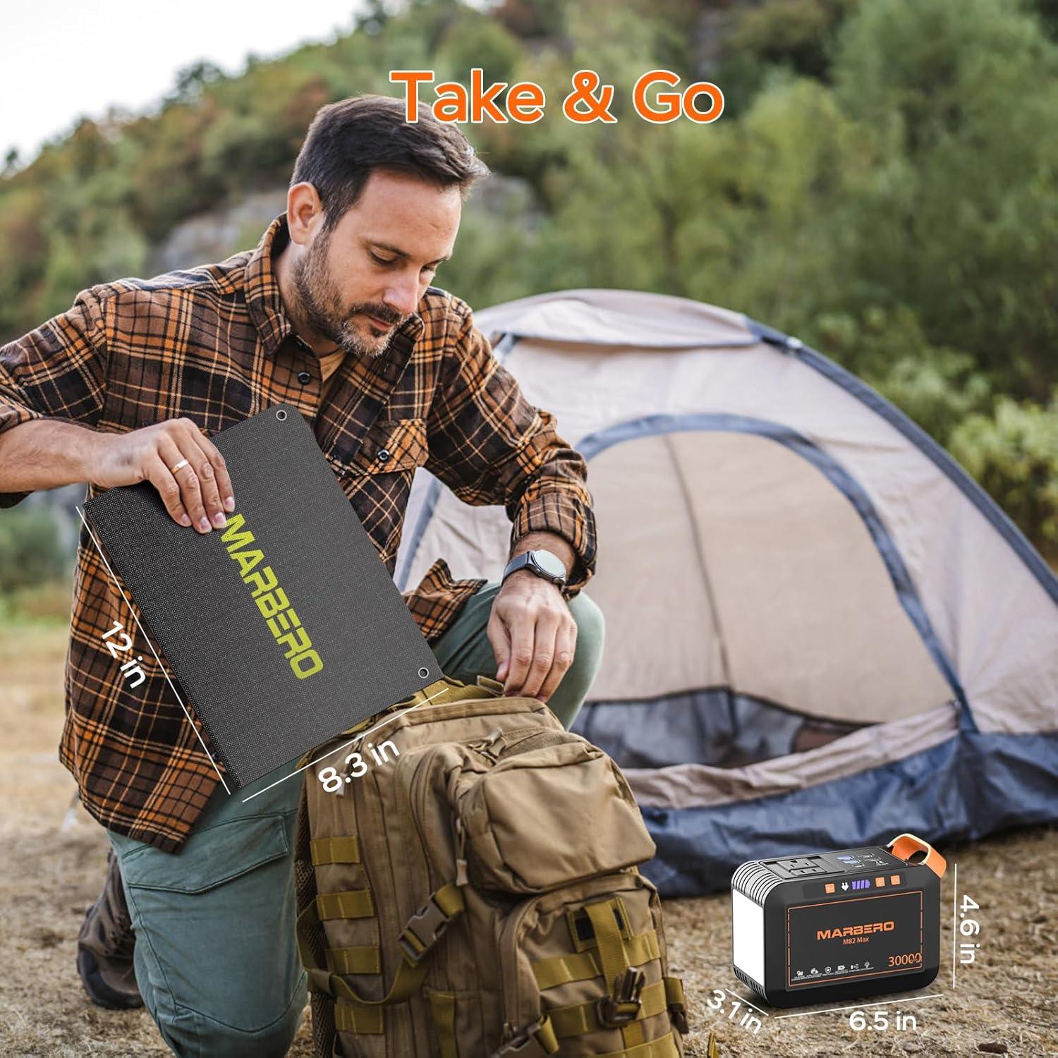 imageMARBERO 200W Portable Power Station 148Wh Camping Solar Generator Laptop Power Bank with AC Outlet 110V DC USB QC30 LED Flashlights for CPAP Home Outdoor Trip Emergency BackupSOLAR GENERATOR M82 MAX WITH 30W SOLAR