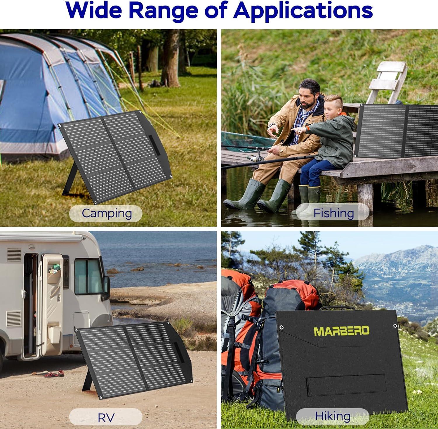 imageMARBERO 200W Portable Solar Panel for Power Station ampamp DC Devices 200 Watt Foldable Solar Charger ampgt23 High Efficiency IP68 Waterproof Compatible with Solar Generator for Camping RV Outdoor Cloudy100W 20 x 23 x 18