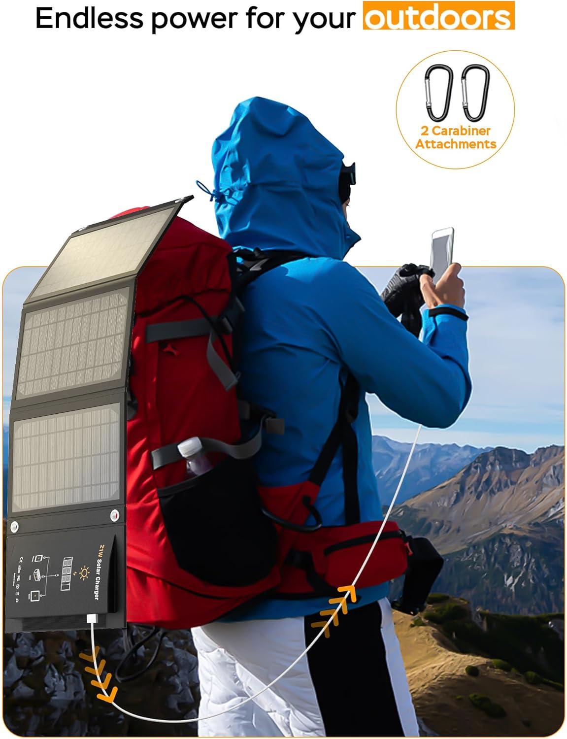 imageMARBERO 21W Portable Solar Panel Foldable Solar Panel Charger IP65 Waterproof Solar Panels 23 High Efficiency Fast Charger USB Ports ampamp DC 18V Output for Camping Outdoor Travel Emergency Cloudy21W 11 x 6 x 13