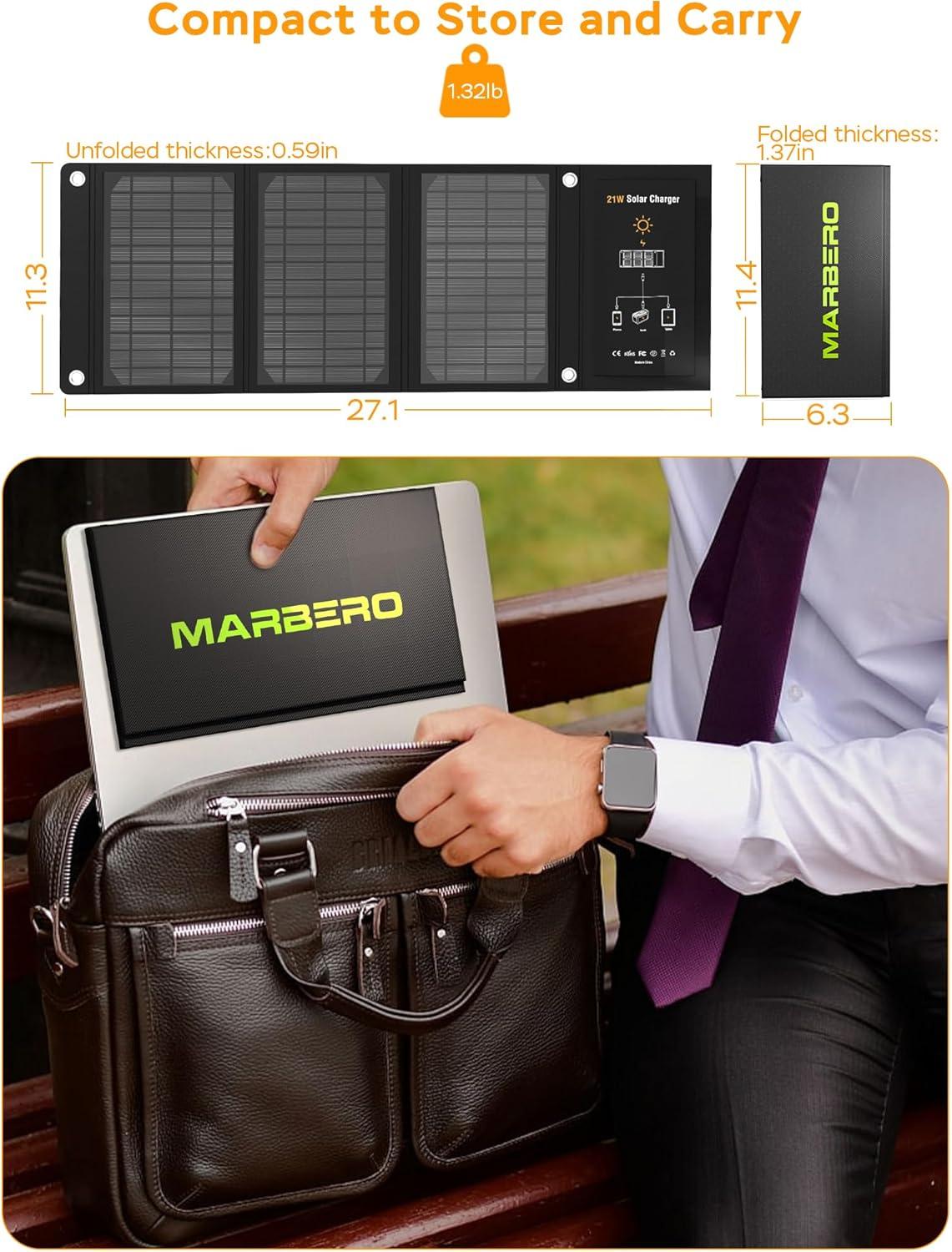 imageMARBERO 21W Portable Solar Panel Foldable Solar Panel Charger IP65 Waterproof Solar Panels 23 High Efficiency Fast Charger USB Ports ampamp DC 18V Output for Camping Outdoor Travel Emergency Cloudy21W 11 x 6 x 13