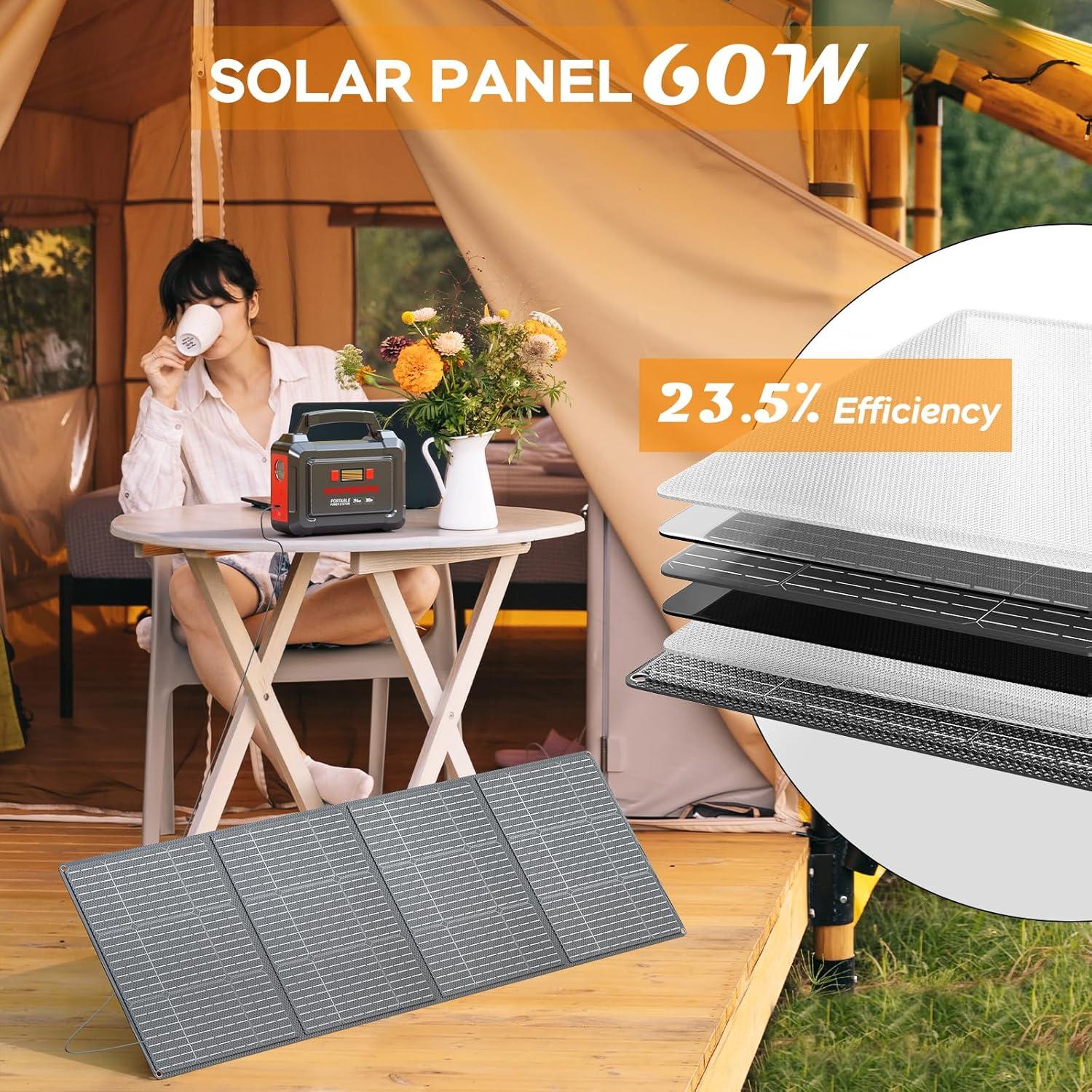 imageMARBERO 296Wh Portable Power Station with Solar Panel 60W Included Solar Generator with AC Outlets 300W Pure Sine Wave with Foldable Panel Set Power Bank for Camping Outdoor RV Home Emergency