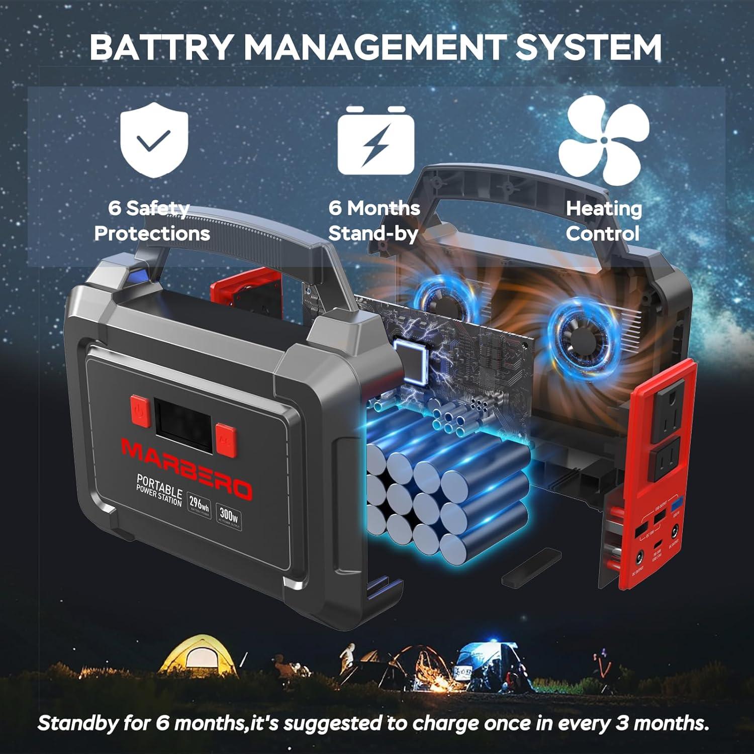imageMARBERO 296Wh Portable Power Station with Solar Panel 60W Included Solar Generator with AC Outlets 300W Pure Sine Wave with Foldable Panel Set Power Bank for Camping Outdoor RV Home Emergency