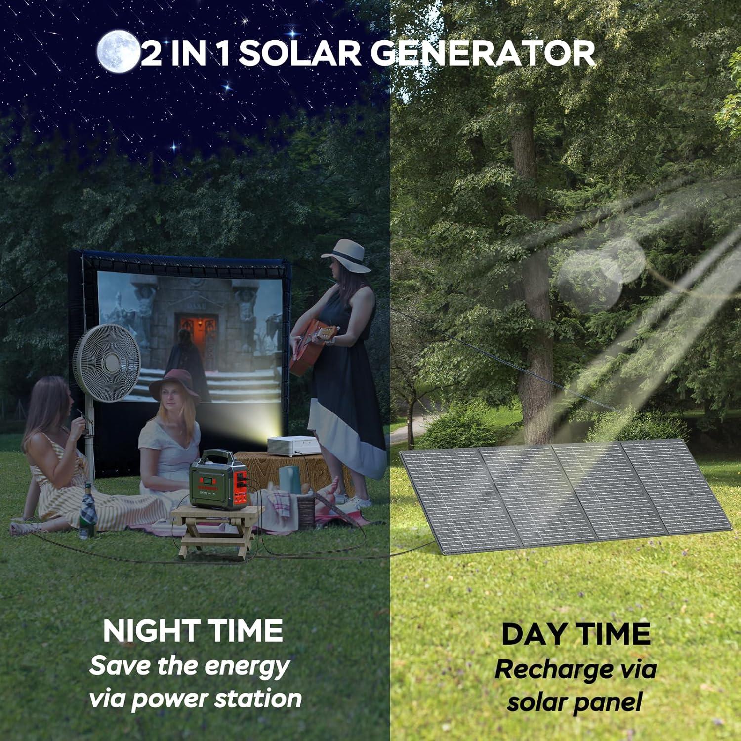 imageMARBERO 296Wh Portable Power Station with Solar Panel 60W Included Solar Generator with AC Outlets 300W Pure Sine Wave with Foldable Panel Set Power Bank for Camping Outdoor RV Home Emergency