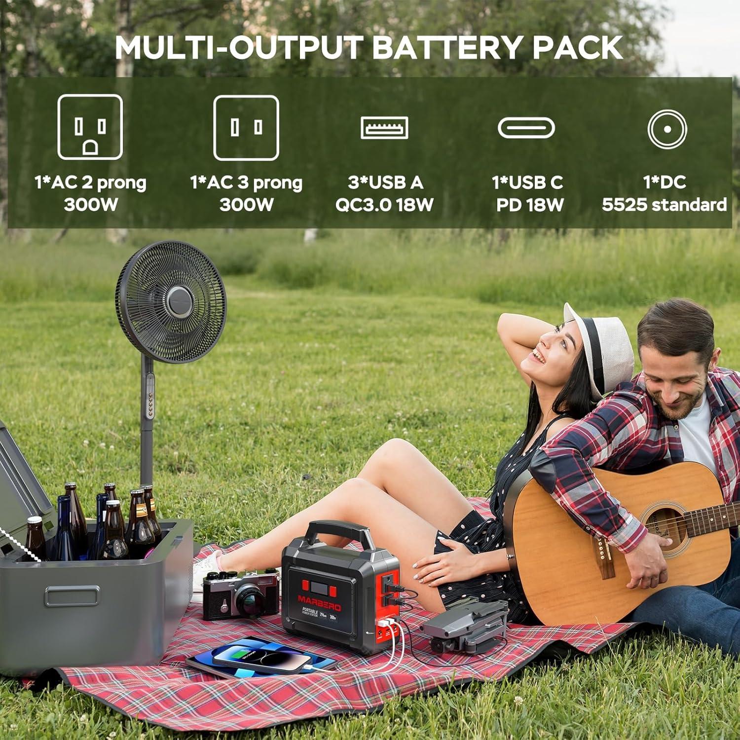imageMARBERO 296Wh Portable Power Station with Solar Panel 60W Included Solar Generator with AC Outlets 300W Pure Sine Wave with Foldable Panel Set Power Bank for Camping Outdoor RV Home Emergency