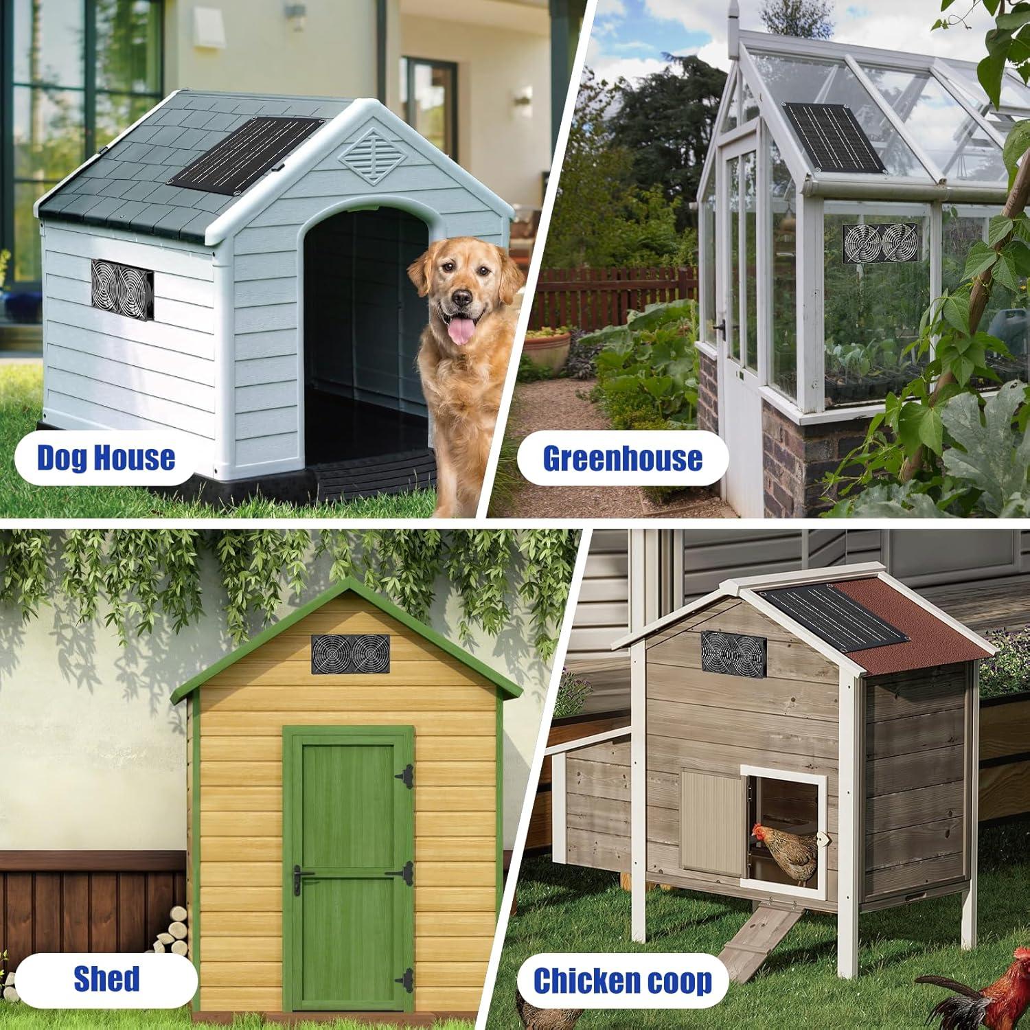imageMARBERO 47 Inch Solar Powered Fan Kit 15W Solar Panel with 2 Waterproof Fans Intake or Exhaust Air Fan wtih 13 Ft Cable for Outside Backyard Chicken Coops Greenhouses Dog Houses Pet Houses15W 130 x 98 INCHES with 47 INCHES Fans