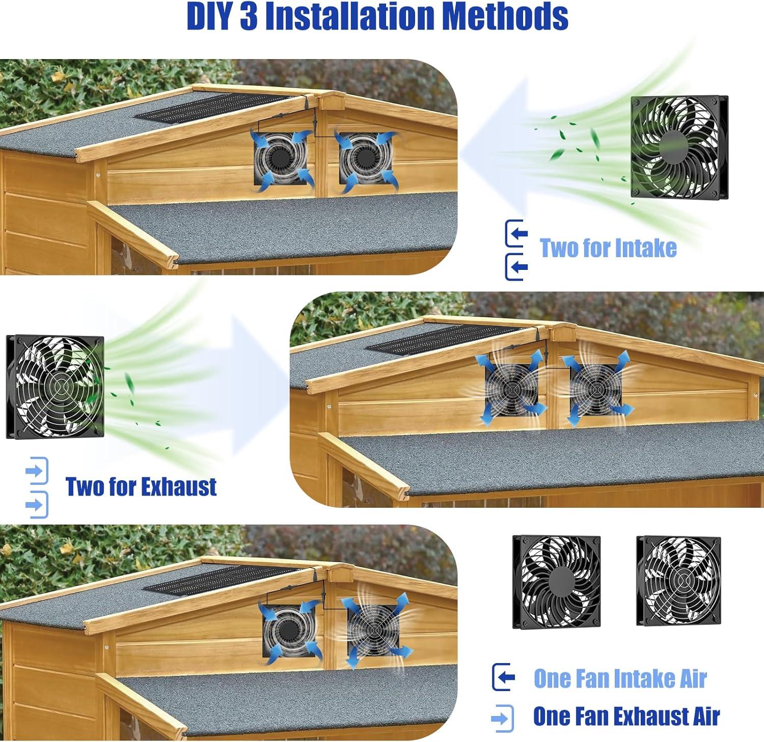 imageMARBERO 47 Inch Solar Powered Fan Kit 15W Solar Panel with 2 Waterproof Fans Intake or Exhaust Air Fan wtih 13 Ft Cable for Outside Backyard Chicken Coops Greenhouses Dog Houses Pet Houses15W 130 x 98 INCHES with 47 INCHES Fans