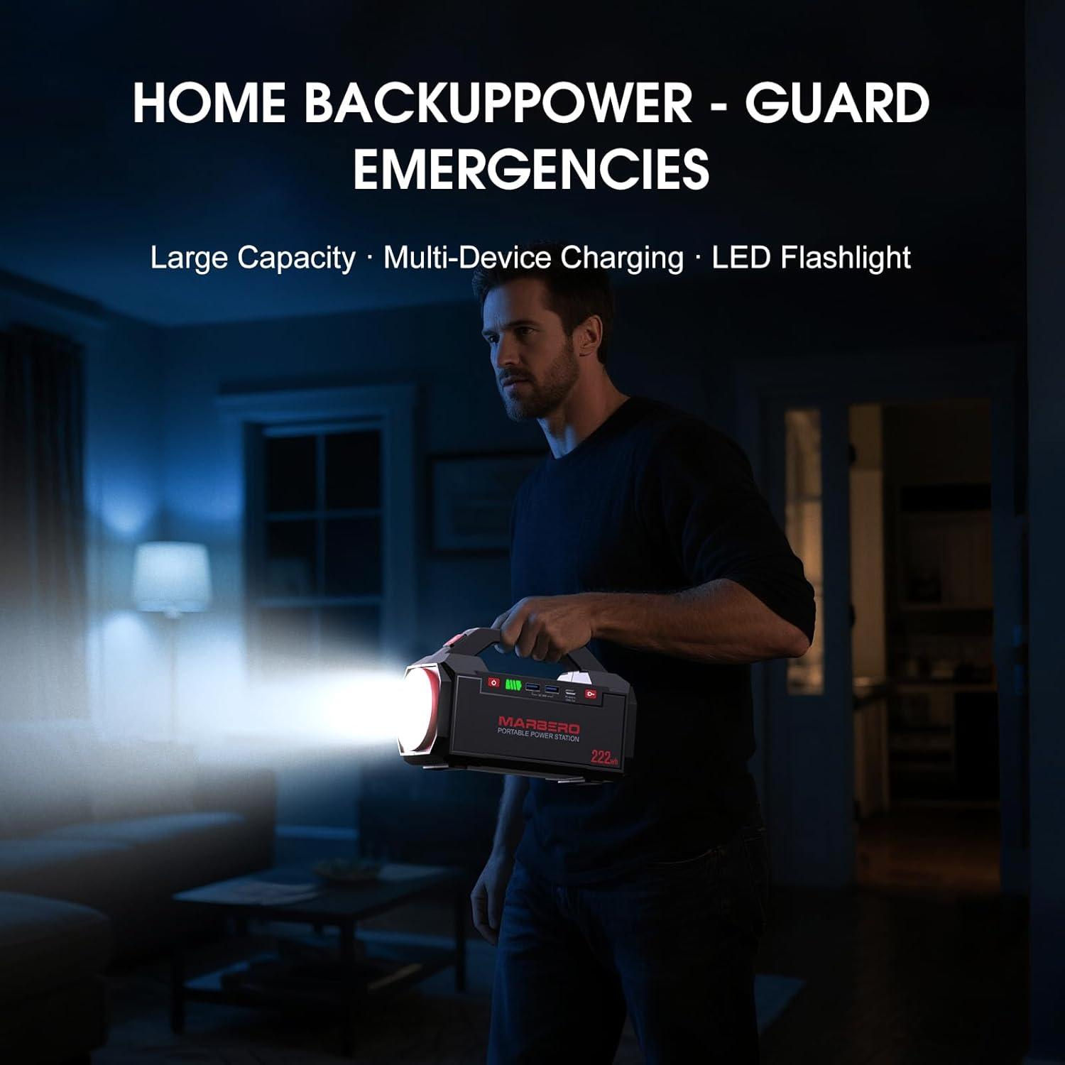 imageMARBERO PL60 Portable Power Station 888Wh with AC Outlet  227lb UltraLight Power Bank Fast Charging USBC 60W PD Builtin LED Flashlight for Backpacking ampamp EmergencyPL60AXAC222Wh