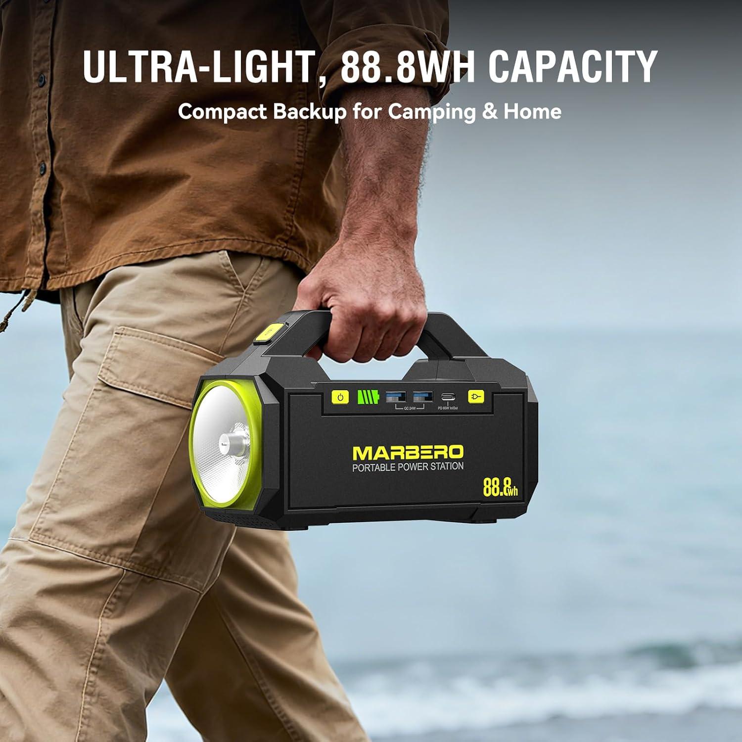 imageMARBERO PL60 Portable Power Station 888Wh with AC Outlet  227lb UltraLight Power Bank Fast Charging USBC 60W PD Builtin LED Flashlight for Backpacking ampamp EmergencyPL60AAC88Wh