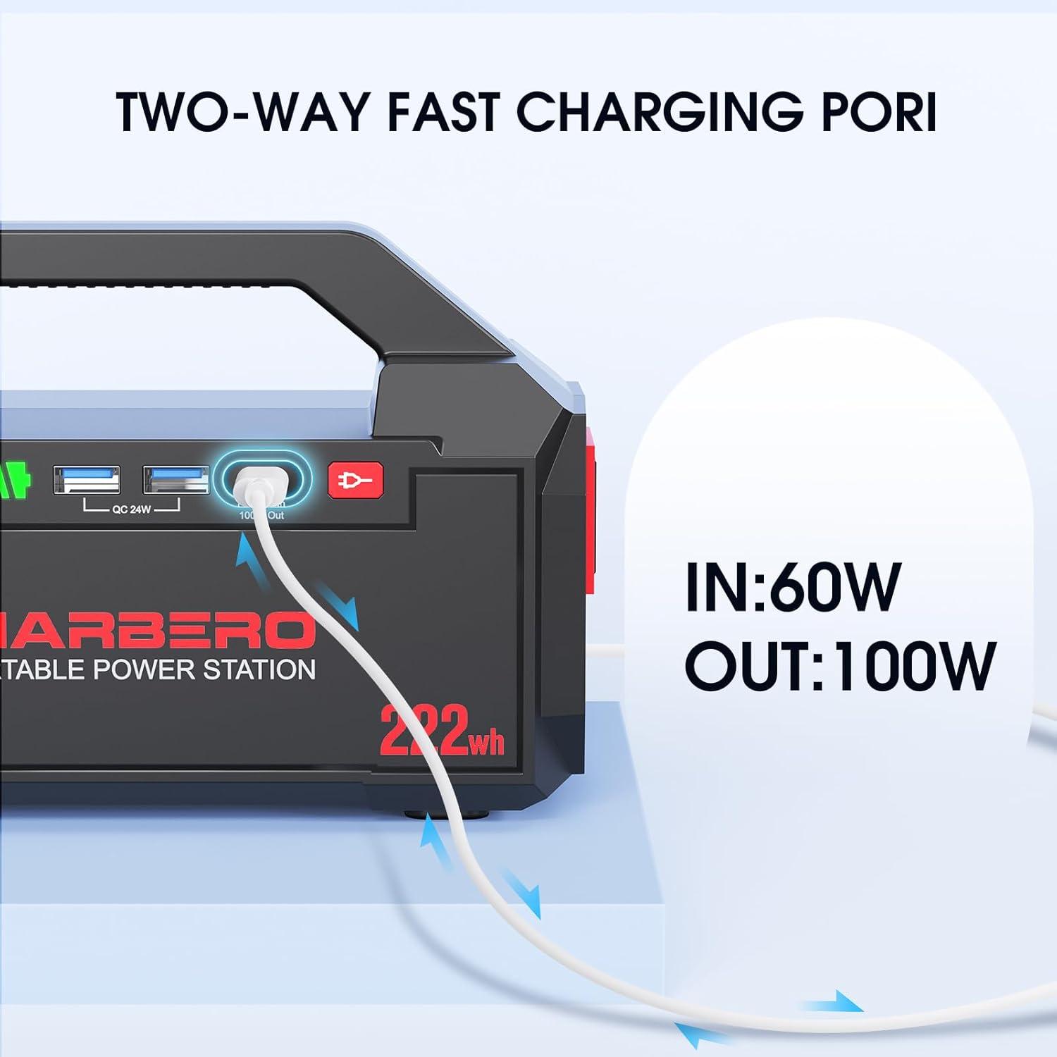 imageMARBERO PL60 Portable Power Station 888Wh with AC Outlet  227lb UltraLight Power Bank Fast Charging USBC 60W PD Builtin LED Flashlight for Backpacking ampamp EmergencyPL60AXAC222Wh