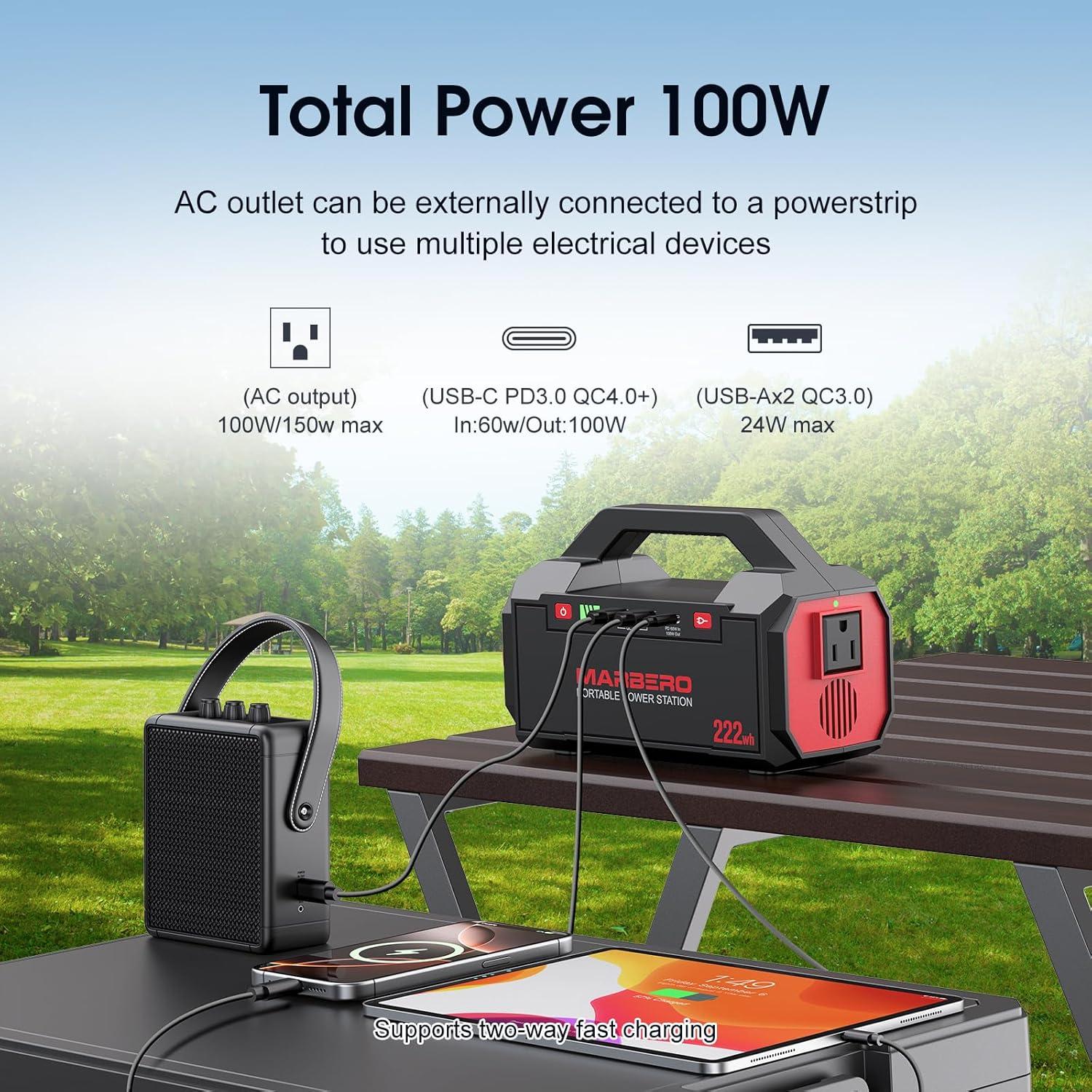 imageMARBERO PL60 Portable Power Station 888Wh with AC Outlet  227lb UltraLight Power Bank Fast Charging USBC 60W PD Builtin LED Flashlight for Backpacking ampamp EmergencyPL60AXAC222Wh
