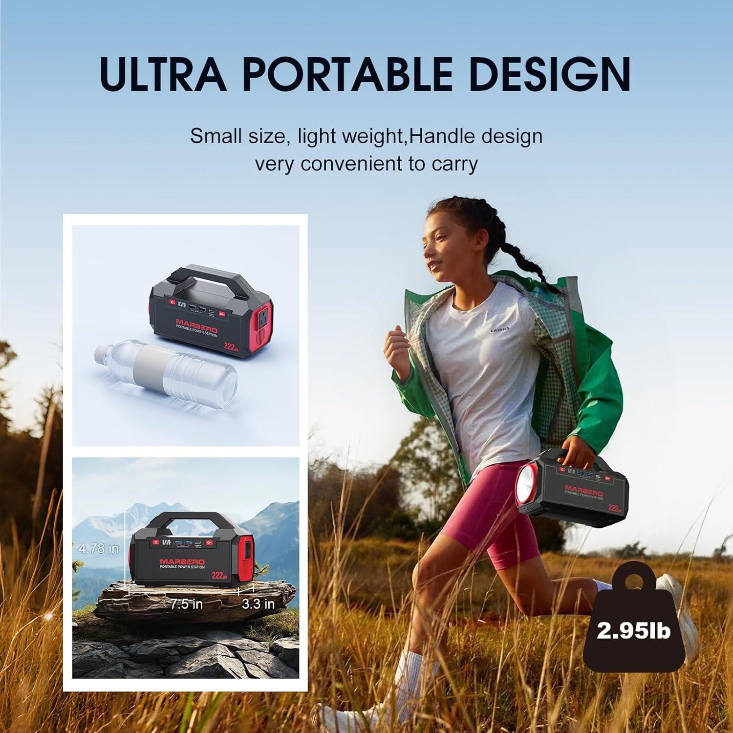 imageMARBERO PL60 Portable Power Station 888Wh with AC Outlet  227lb UltraLight Power Bank Fast Charging USBC 60W PD Builtin LED Flashlight for Backpacking ampamp EmergencyPL60AXAC222Wh