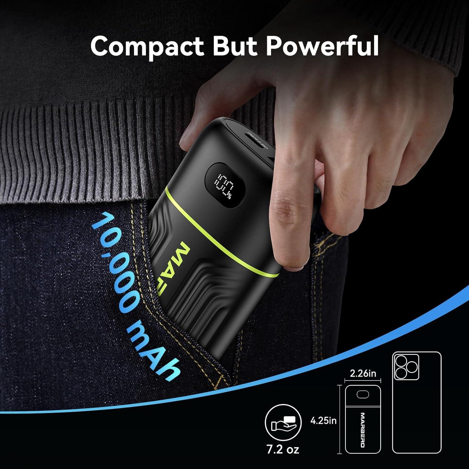 imageMARBERO Portable Charger 10000mAh Mini Power Bank USB C inampampout Fast Charging Battery Pack Compact External Phone Powerbank Compatible with iPhone 16 15 14 13 12 Samsung S22 S21 Google AirPods iPad etcBlack