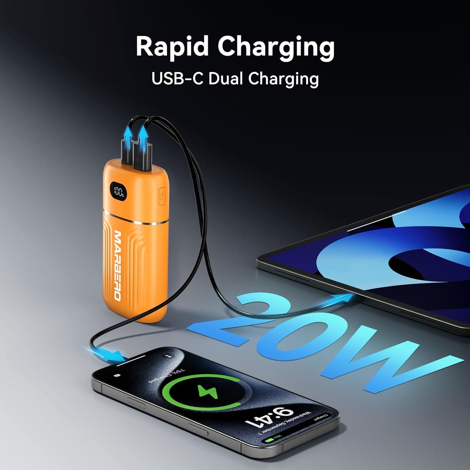 imageMARBERO Portable Charger 10000mAh Mini Power Bank USB C inampampout Fast Charging Battery Pack Compact External Phone Powerbank Compatible with iPhone 16 15 14 13 12 Samsung S22 S21 Google AirPods iPad etcOrange