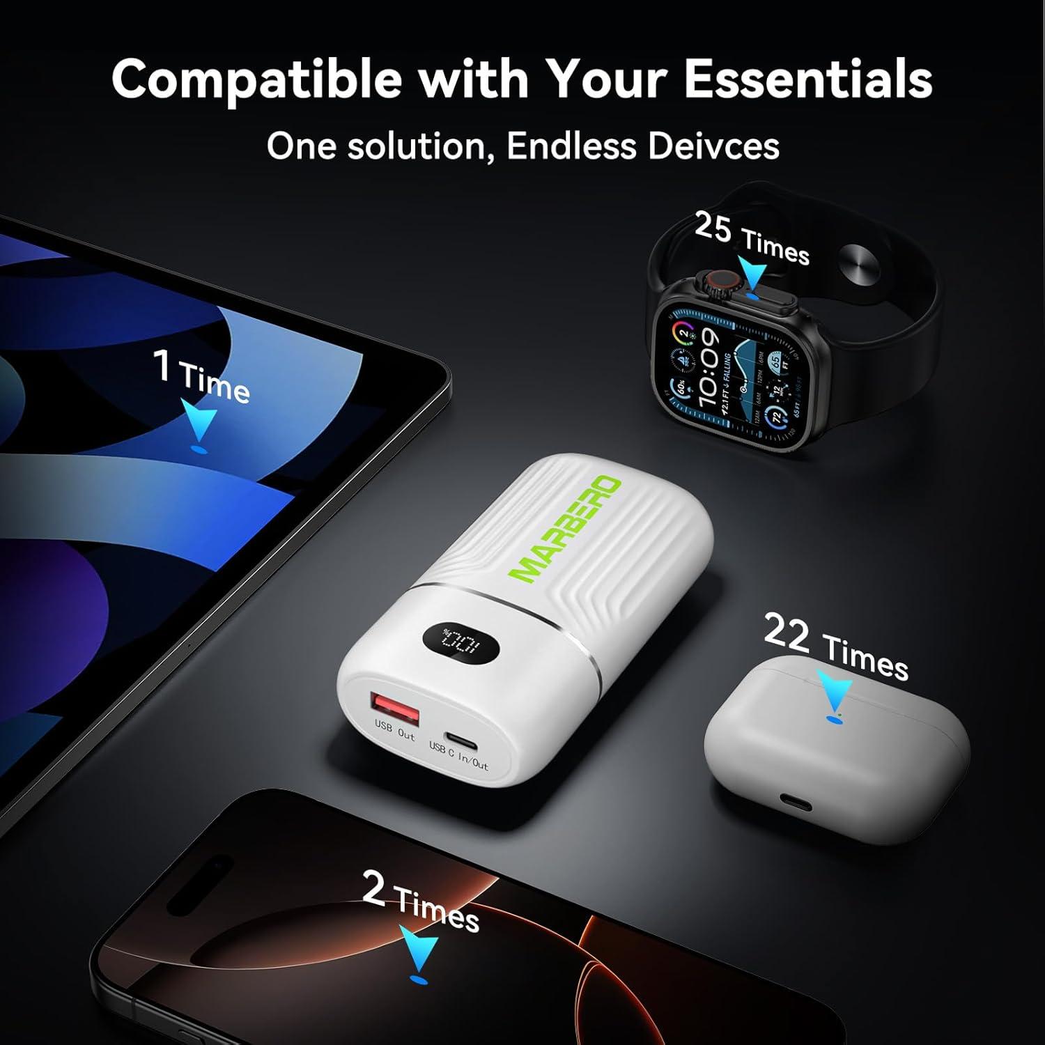 imageMARBERO Portable Charger 10000mAh Mini Power Bank USB C inampampout Fast Charging Battery Pack Compact External Phone Powerbank Compatible with iPhone 16 15 14 13 12 Samsung S22 S21 Google AirPods iPad etcWhite