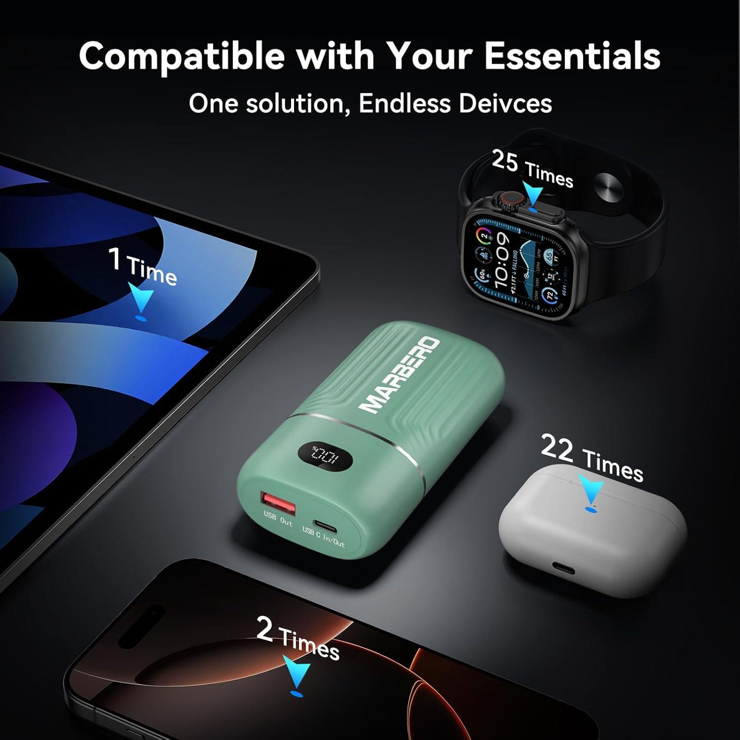 imageMARBERO Portable Charger 10000mAh Mini Power Bank USB C inampampout Fast Charging Battery Pack Compact External Phone Powerbank Compatible with iPhone 16 15 14 13 12 Samsung S22 S21 Google AirPods iPad etcGreen