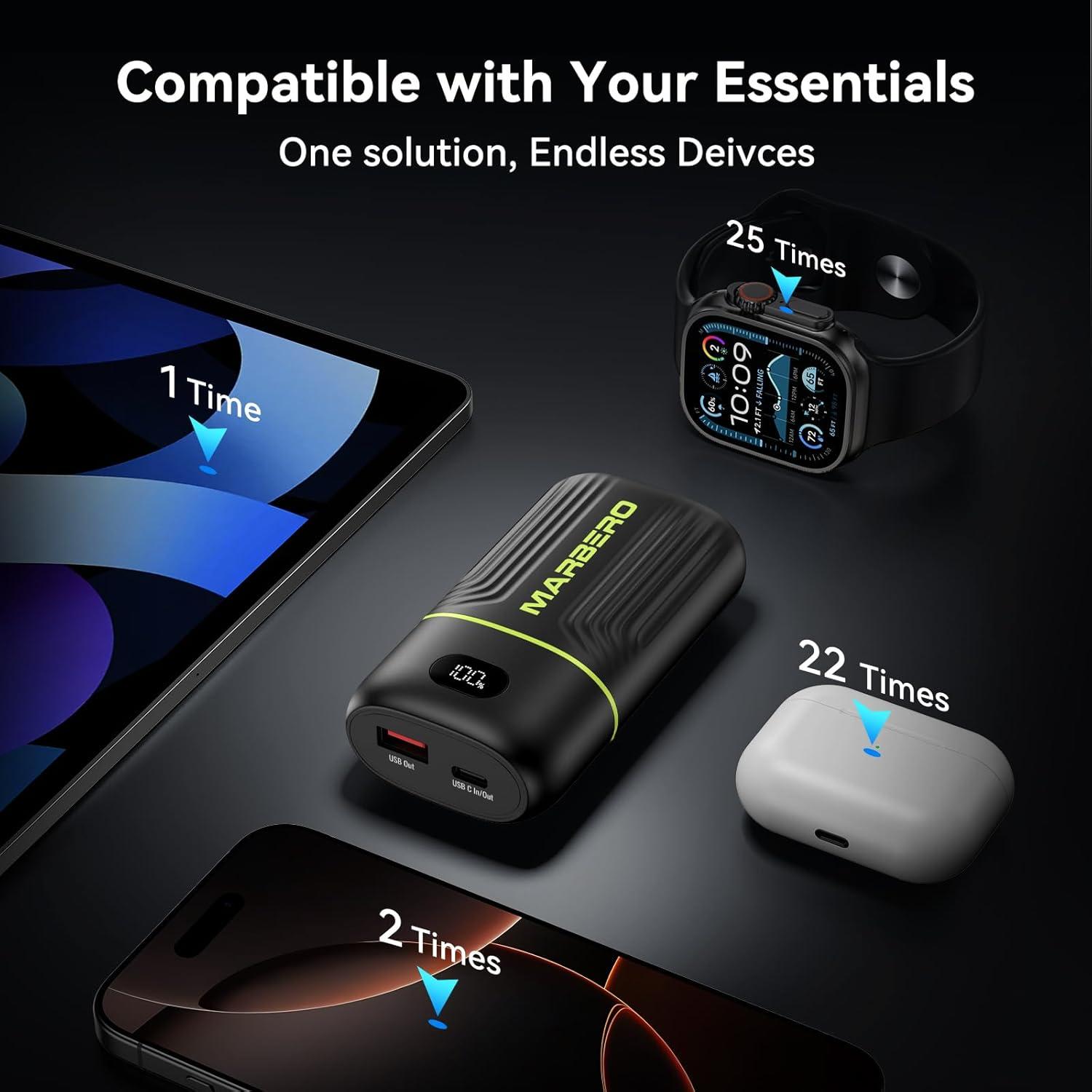 imageMARBERO Portable Charger 10000mAh Mini Power Bank USB C inampampout Fast Charging Battery Pack Compact External Phone Powerbank Compatible with iPhone 16 15 14 13 12 Samsung S22 S21 Google AirPods iPad etcBlack