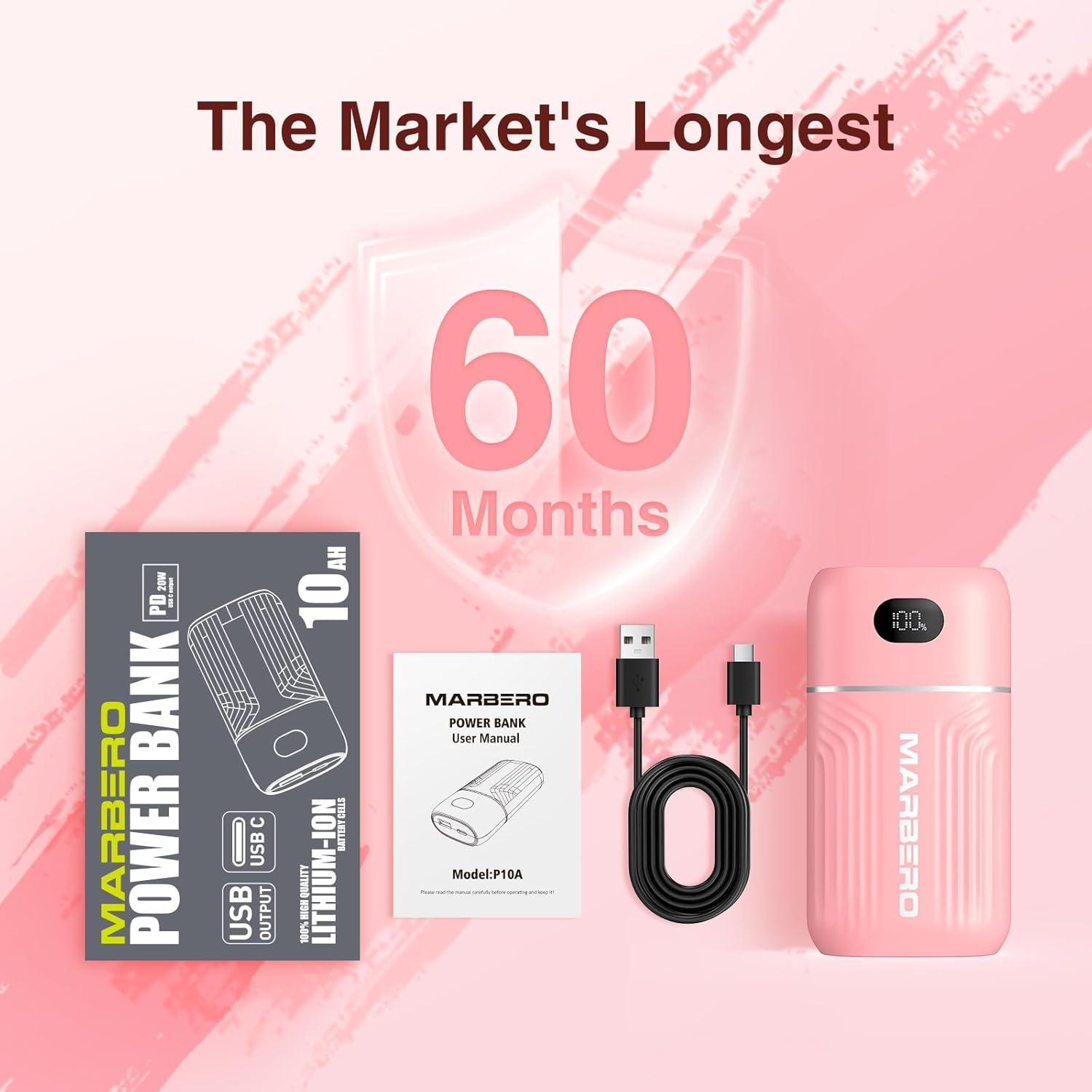 imageMARBERO Portable Charger 10000mAh Mini Power Bank USB C inampampout Fast Charging Battery Pack Compact External Phone Powerbank Compatible with iPhone 16 15 14 13 12 Samsung S22 S21 Google AirPods iPad etcPink