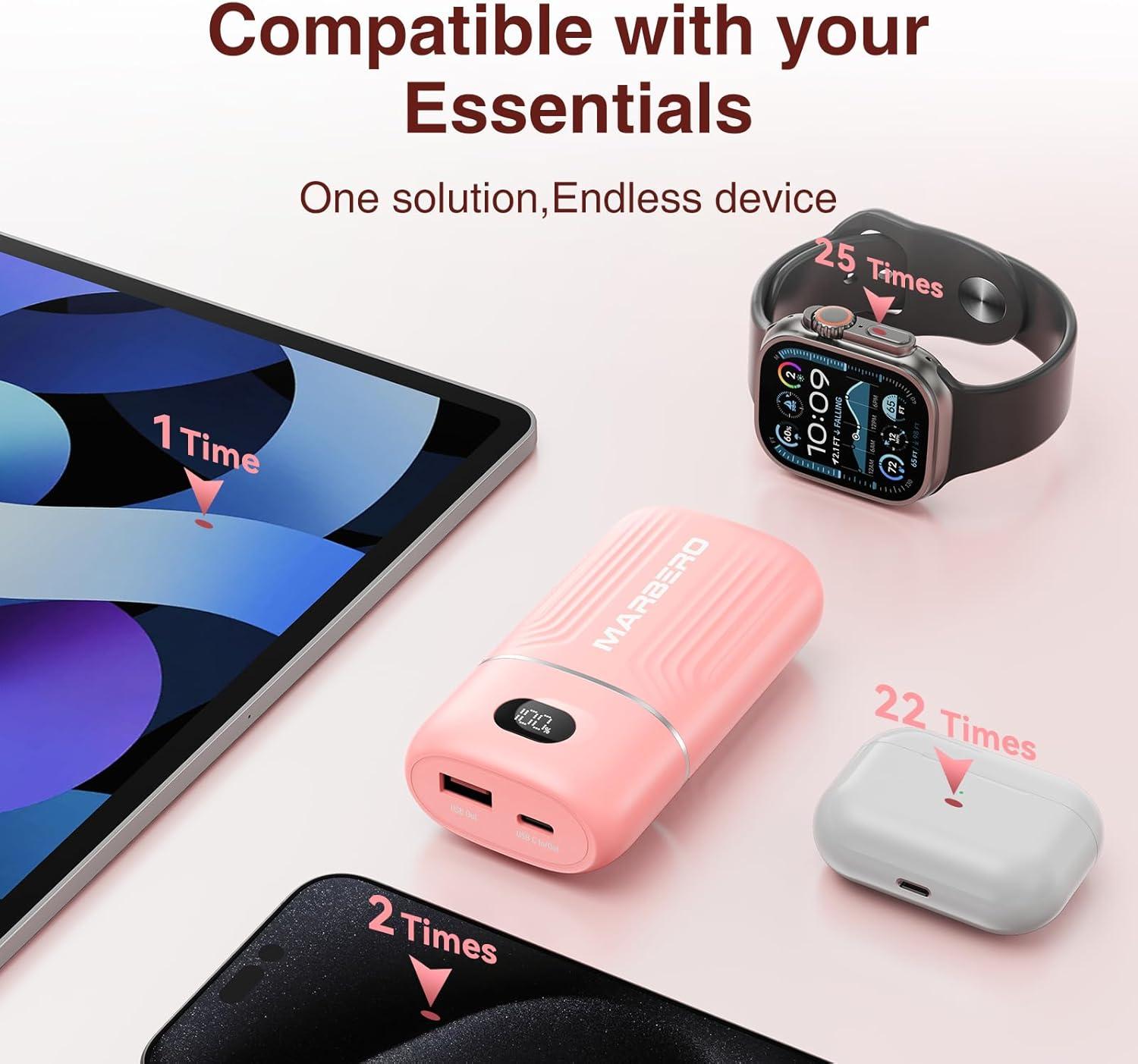 imageMARBERO Portable Charger 10000mAh Mini Power Bank USB C inampampout Fast Charging Battery Pack Compact External Phone Powerbank Compatible with iPhone 16 15 14 13 12 Samsung S22 S21 Google AirPods iPad etcPink