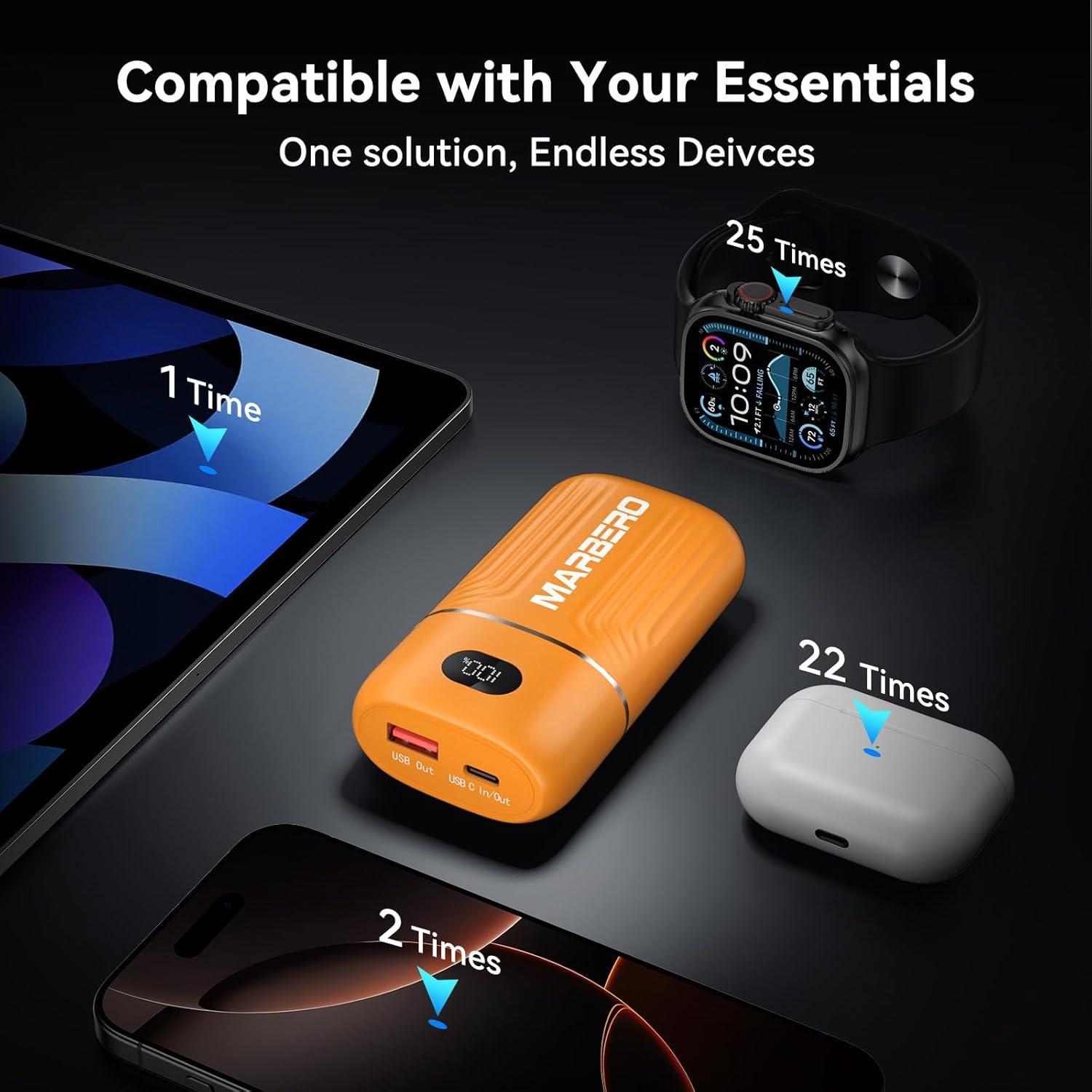 imageMARBERO Portable Charger 10000mAh Mini Power Bank USB C inampampout Fast Charging Battery Pack Compact External Phone Powerbank Compatible with iPhone 16 15 14 13 12 Samsung S22 S21 Google AirPods iPad etcOrange