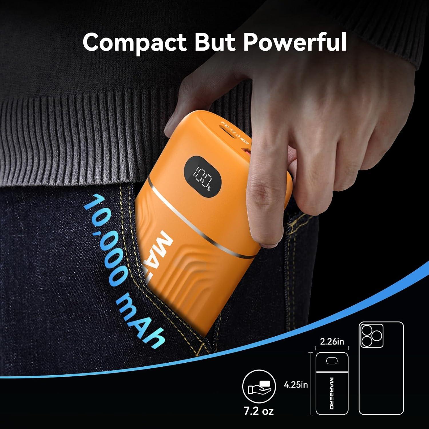 imageMARBERO Portable Charger 10000mAh Mini Power Bank USB C inampampout Fast Charging Battery Pack Compact External Phone Powerbank Compatible with iPhone 16 15 14 13 12 Samsung S22 S21 Google AirPods iPad etcOrange
