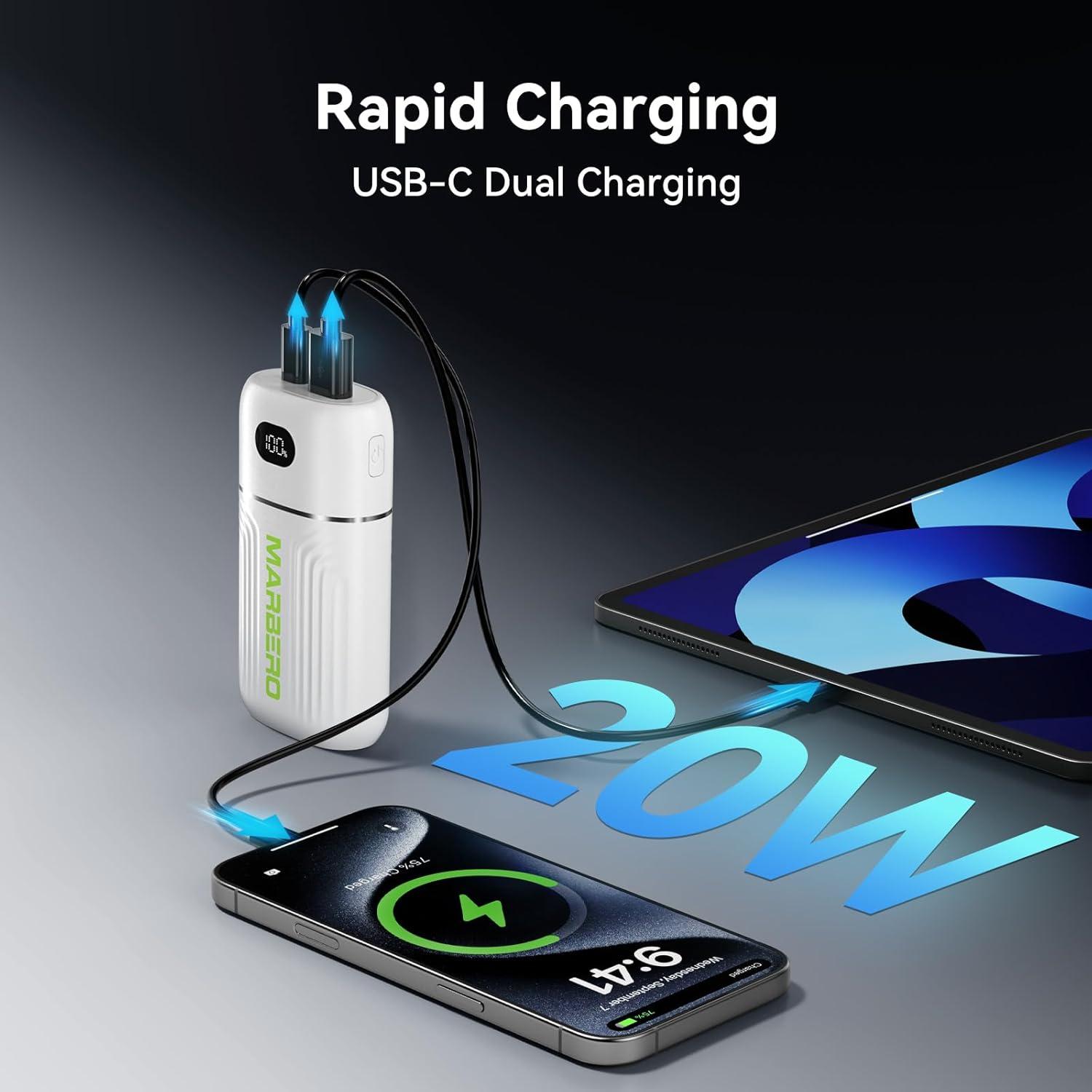 imageMARBERO Portable Charger 10000mAh Mini Power Bank USB C inampampout Fast Charging Battery Pack Compact External Phone Powerbank Compatible with iPhone 16 15 14 13 12 Samsung S22 S21 Google AirPods iPad etcWhite