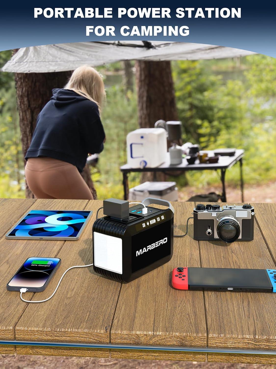 imageMARBERO Portable Power Bank with AC Outlet Peak 120W110V Portable Laptop Battery Bank 24000mAh Charger Power Supply with AC Outlet Power Station for Outdoor Camping Home Office Hurricane EmergencyM82S 888Wh 80W