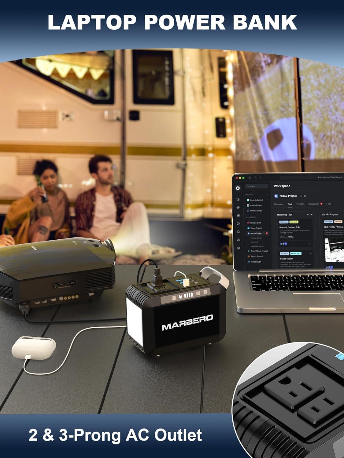 imageMARBERO Portable Power Bank with AC Outlet Peak 120W110V Portable Laptop Battery Bank 24000mAh Charger Power Supply with AC Outlet Power Station for Outdoor Camping Home Office Hurricane EmergencyM82S 888Wh 80W