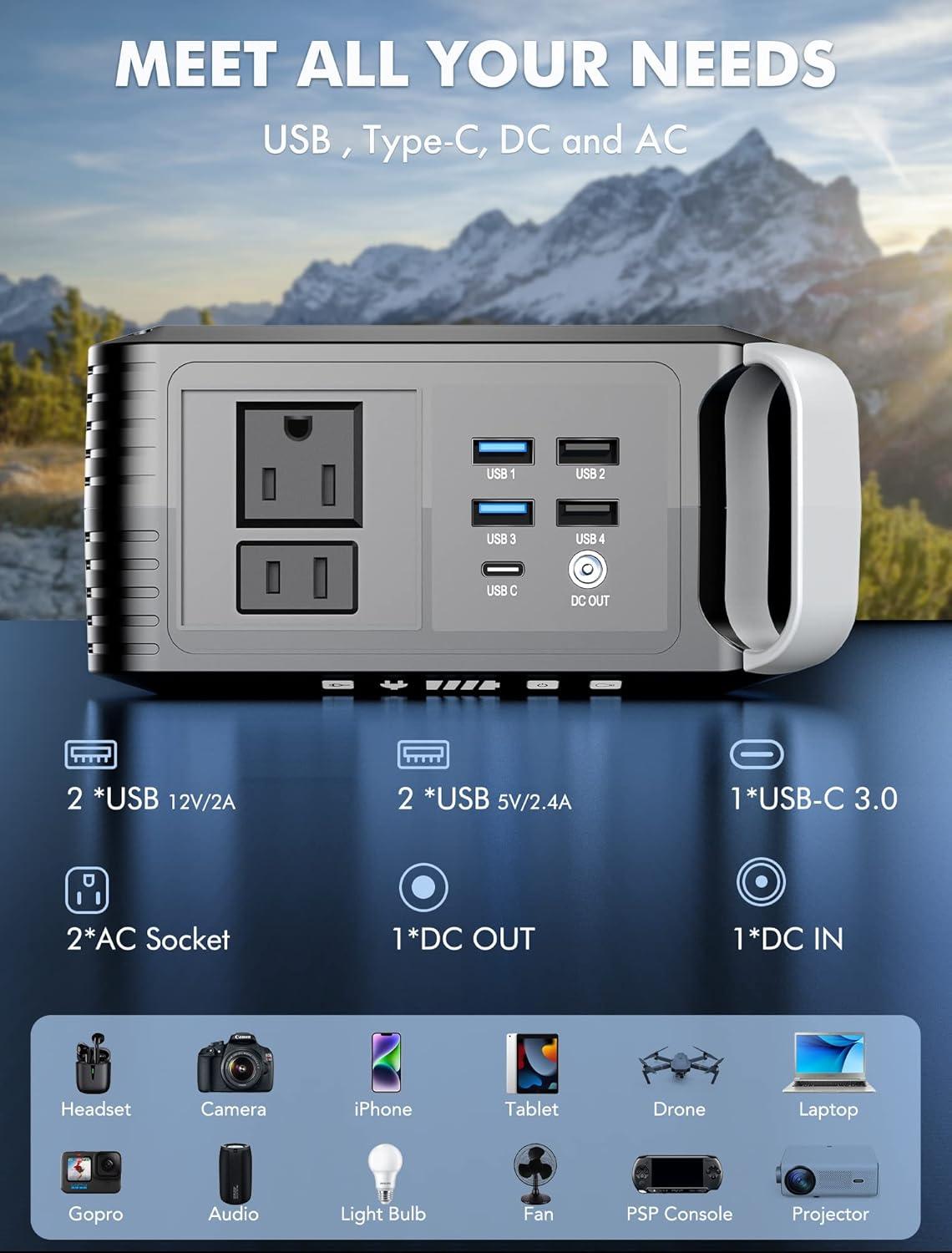 imageMARBERO Portable Power Bank with AC Outlet Peak 120W110V Portable Laptop Battery Bank 24000mAh Charger Power Supply with AC Outlet Power Station for Outdoor Camping Home Office Hurricane EmergencyM82S 888Wh 80W