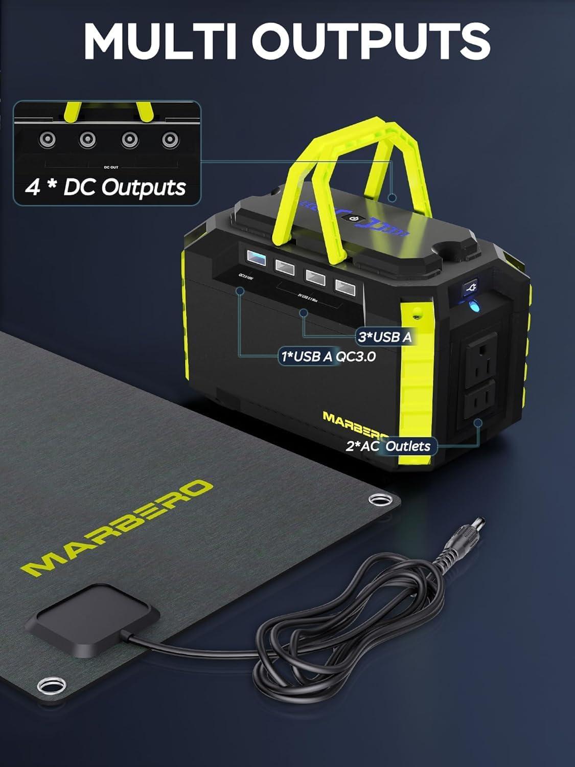 imageMARBERO Portable Power Station 150Wh Camping Solar Generator Laptop Charger Power Bank with AC Outlet 110V 150W Peak with 4USB 4DC Ports LED Flashlights for CPAP Home Camping Hurricane EmergencySOLAR GENERATOR M270 WITH 30W SOLAR