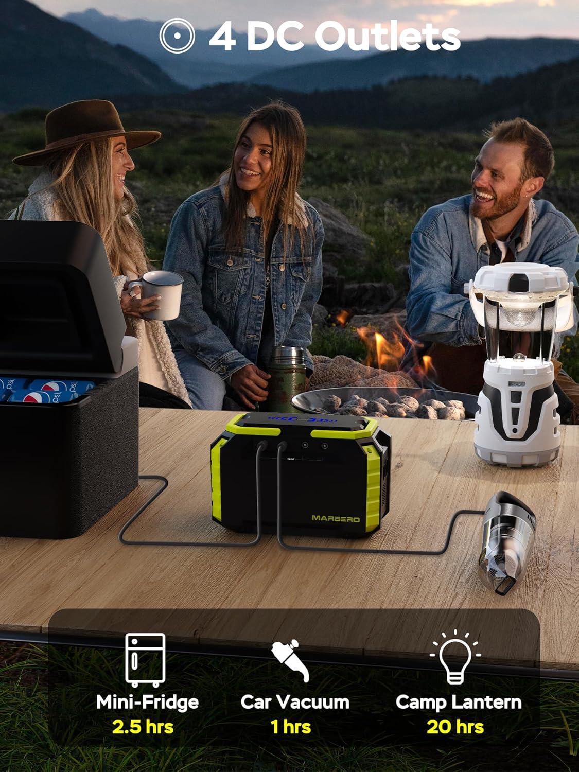 imageMARBERO Portable Power Station 150Wh Camping Solar Generator Laptop Charger Power Bank with AC Outlet 110V 150W Peak with 4USB 4DC Ports LED Flashlights for CPAP Home Camping Hurricane EmergencyM270 150WH 100W