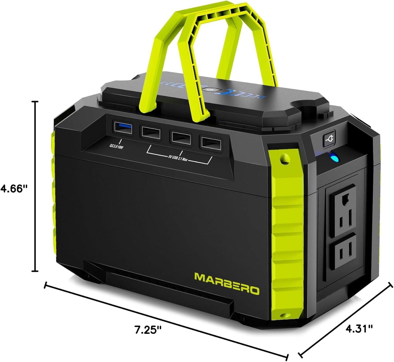 imageMARBERO Portable Power Station 150Wh Camping Solar Generator Laptop Charger Power Bank with AC Outlet 110V 150W Peak with 4USB 4DC Ports LED Flashlights for CPAP Home Camping Hurricane EmergencyM270 150WH 100W