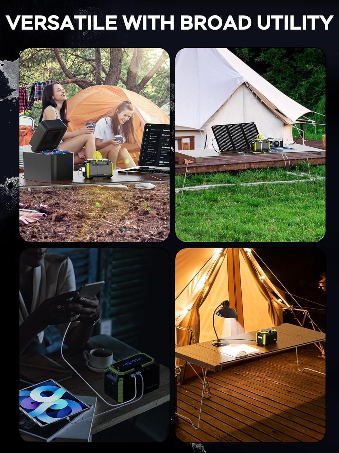 imageMARBERO Portable Power Station 150Wh Camping Solar Generator Laptop Charger Power Bank with AC Outlet 110V 150W Peak with 4USB 4DC Ports LED Flashlights for CPAP Home Camping Hurricane EmergencySOLAR GENERATOR M270 WITH 30W SOLAR