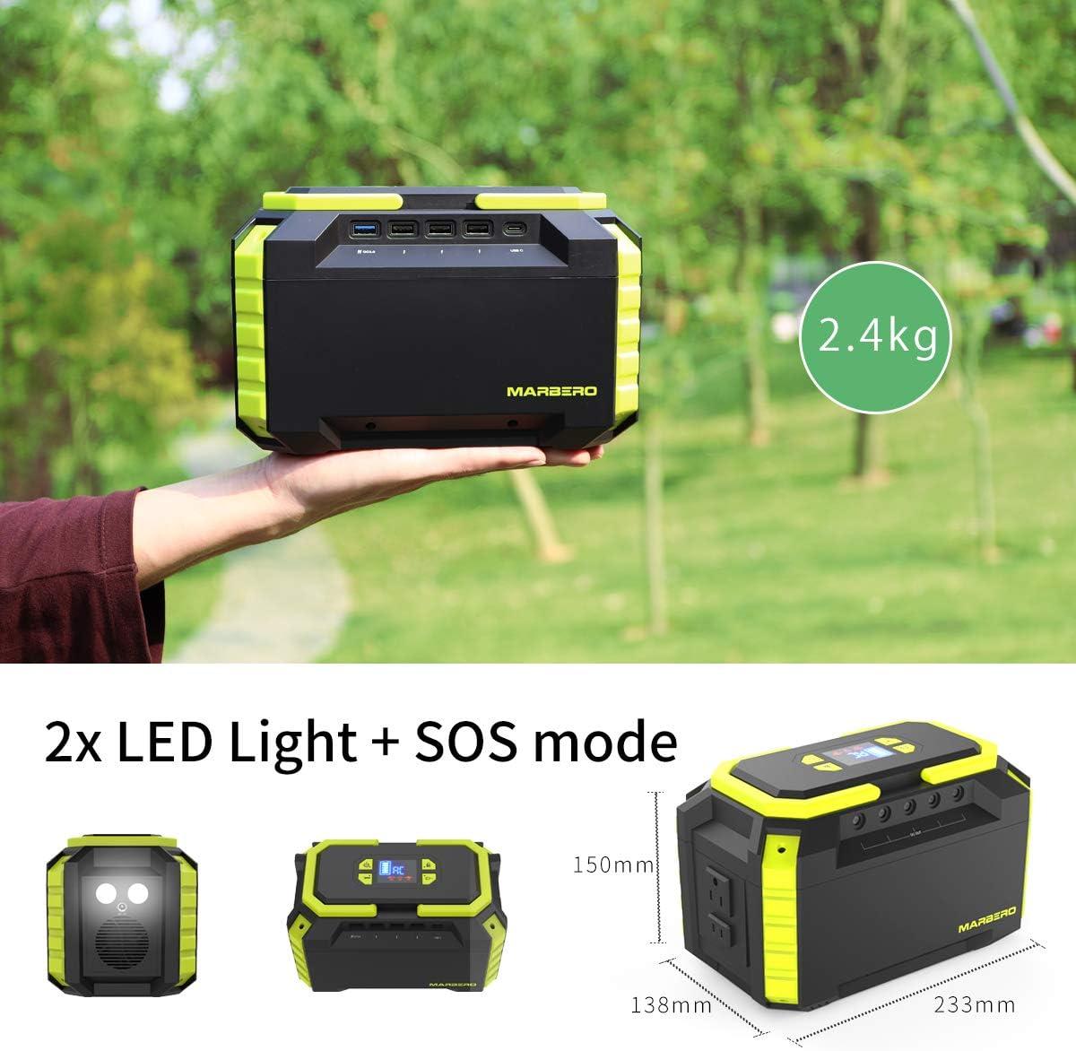 imageMARBERO Portable Power Station 150Wh Camping Solar Generator Laptop Charger Power Bank with AC Outlet 110V 150W Peak with 4USB 4DC Ports LED Flashlights for CPAP Home Camping Hurricane EmergencyM440 222WH 200W
